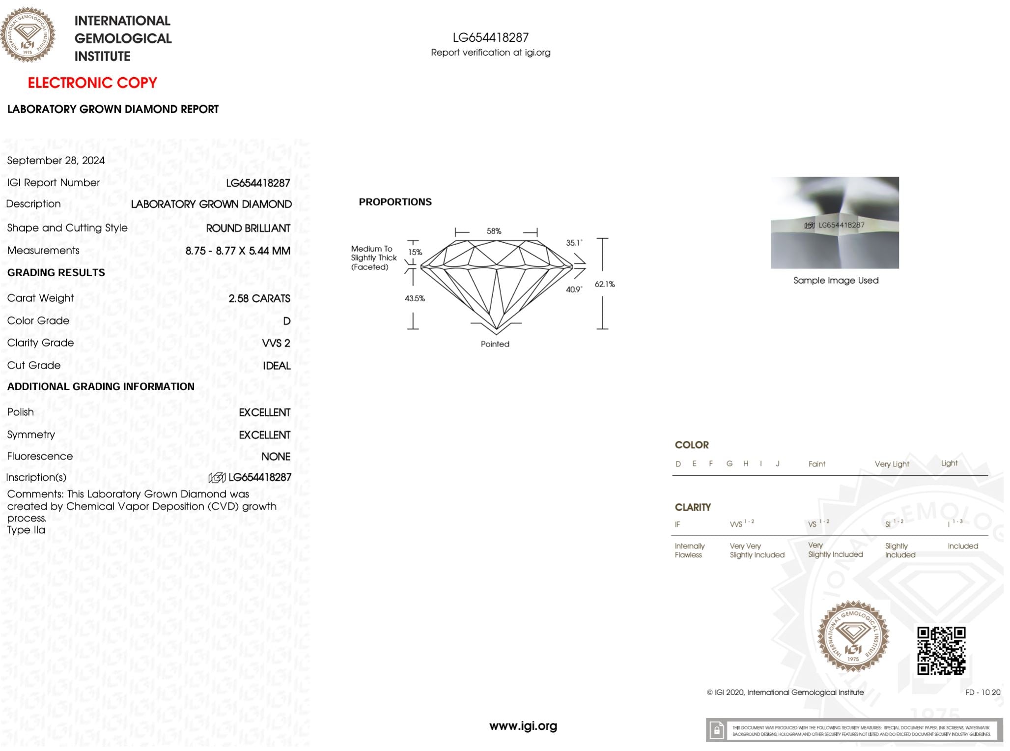 2.58 Carat D-VVS2 Round Lab Grown Diamond - IGI (#50726) Loose Diamond Princess Bride Diamonds 