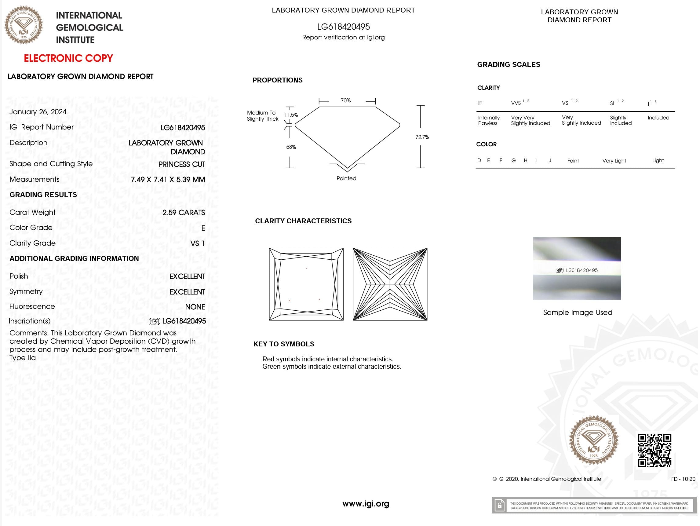 2.59 Carat E-VS1 Princess Lab Grown Diamond - IGI (#5019) Loose Diamond Princess Bride Diamonds 