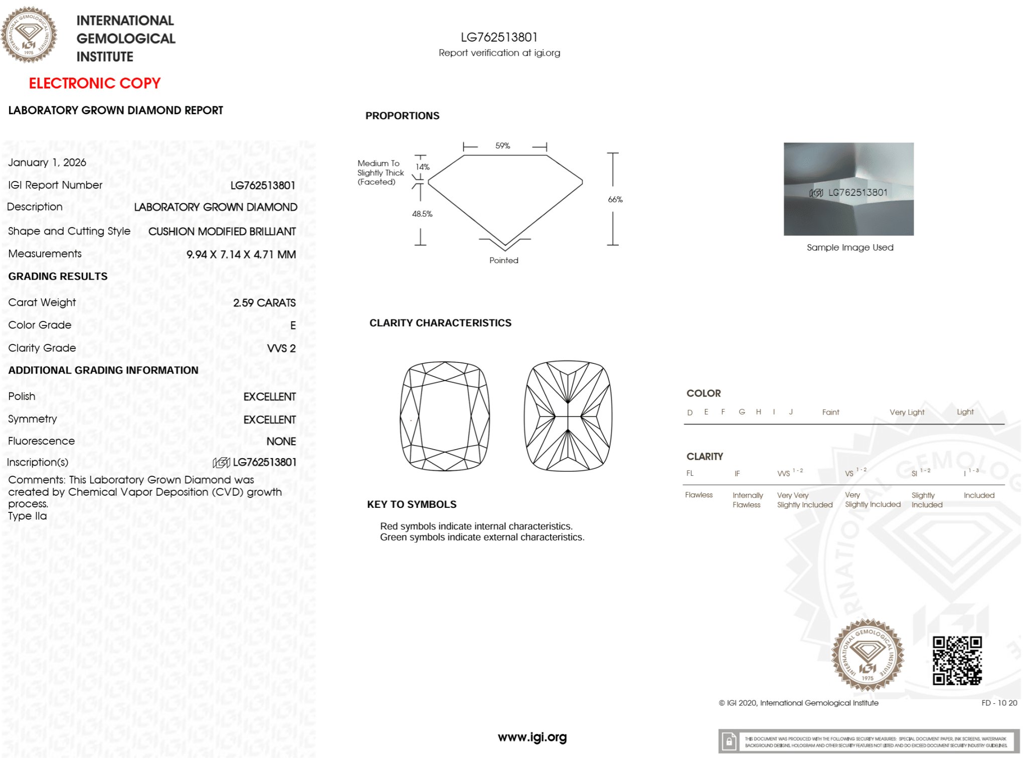 2.59 Carat E - VVS2 Elongated Cushion Lab Grown Diamond - IGI (126275) - PBD Loose Diamond