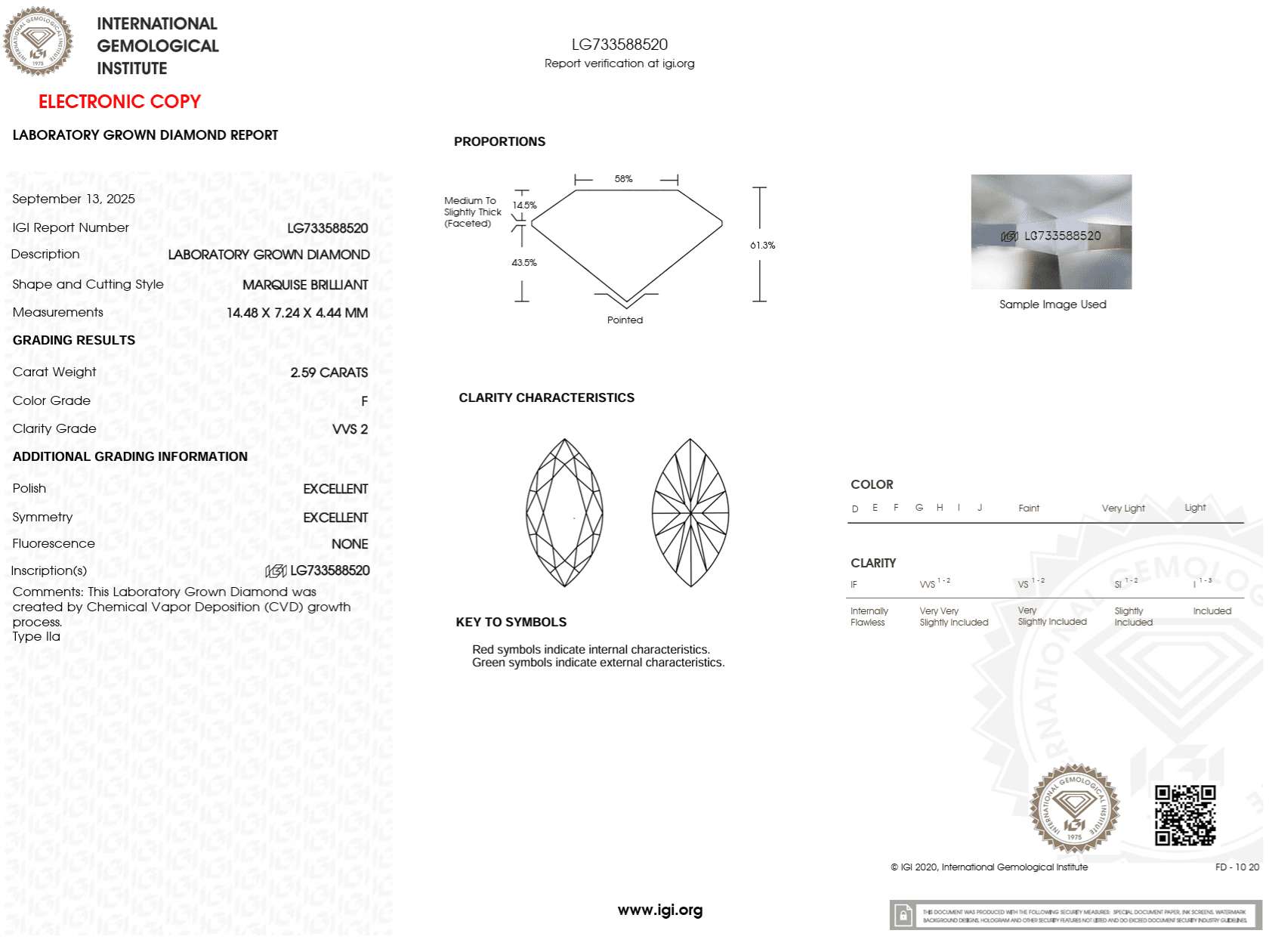 2.59 Carat F - VVS2 Marquise Lab Grown Diamond - IGI (122651) - PBD Loose Diamond