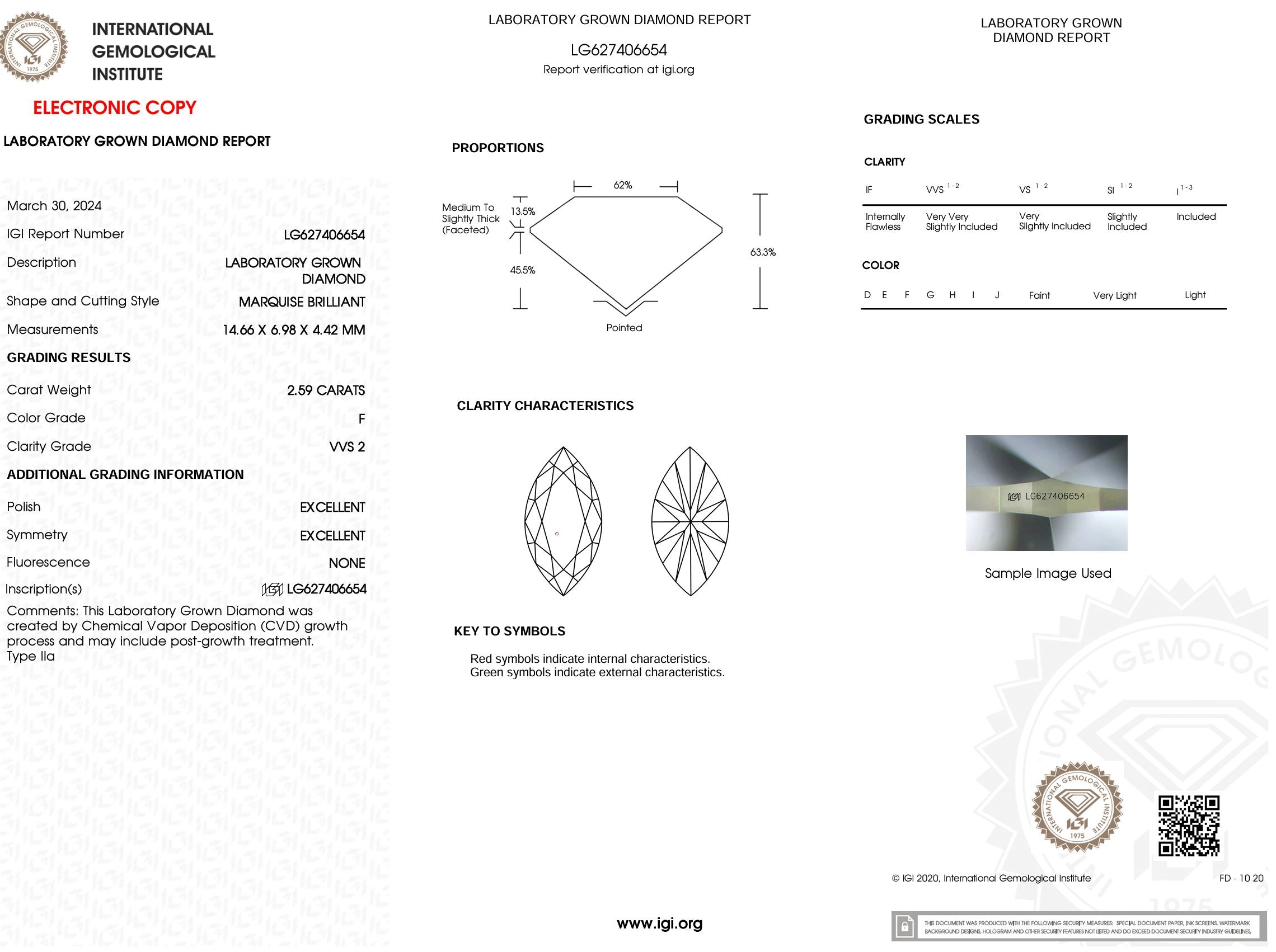 2.59 Carat F-VVS2 Marquise Lab Grown Diamond - IGI (#5397) Loose Diamond Princess Bride Diamonds 