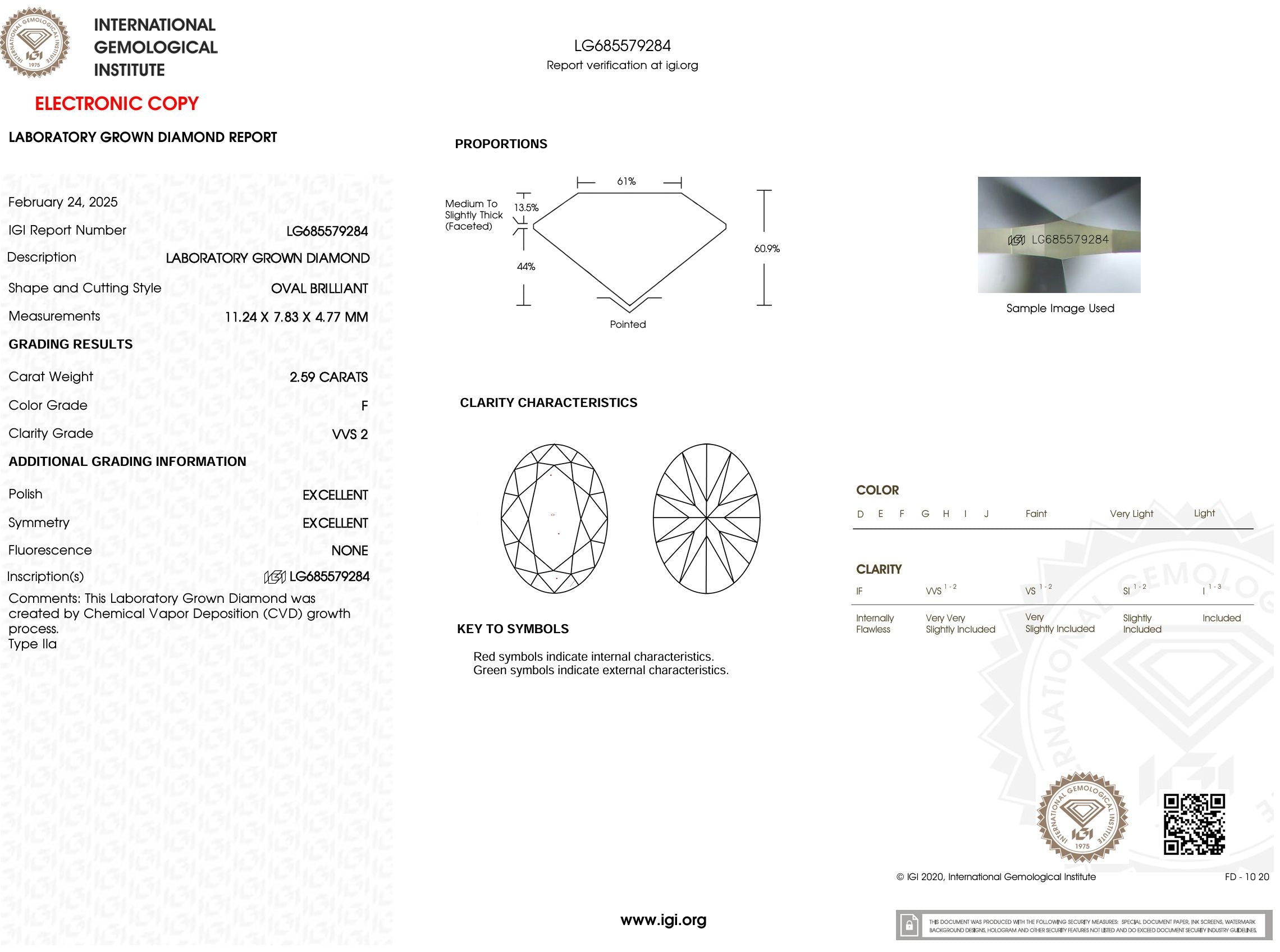 2.59 Carat F-VVS2 Oval Lab Grown Diamond - IGI (#53053) Loose Diamond Princess Bride Diamonds 