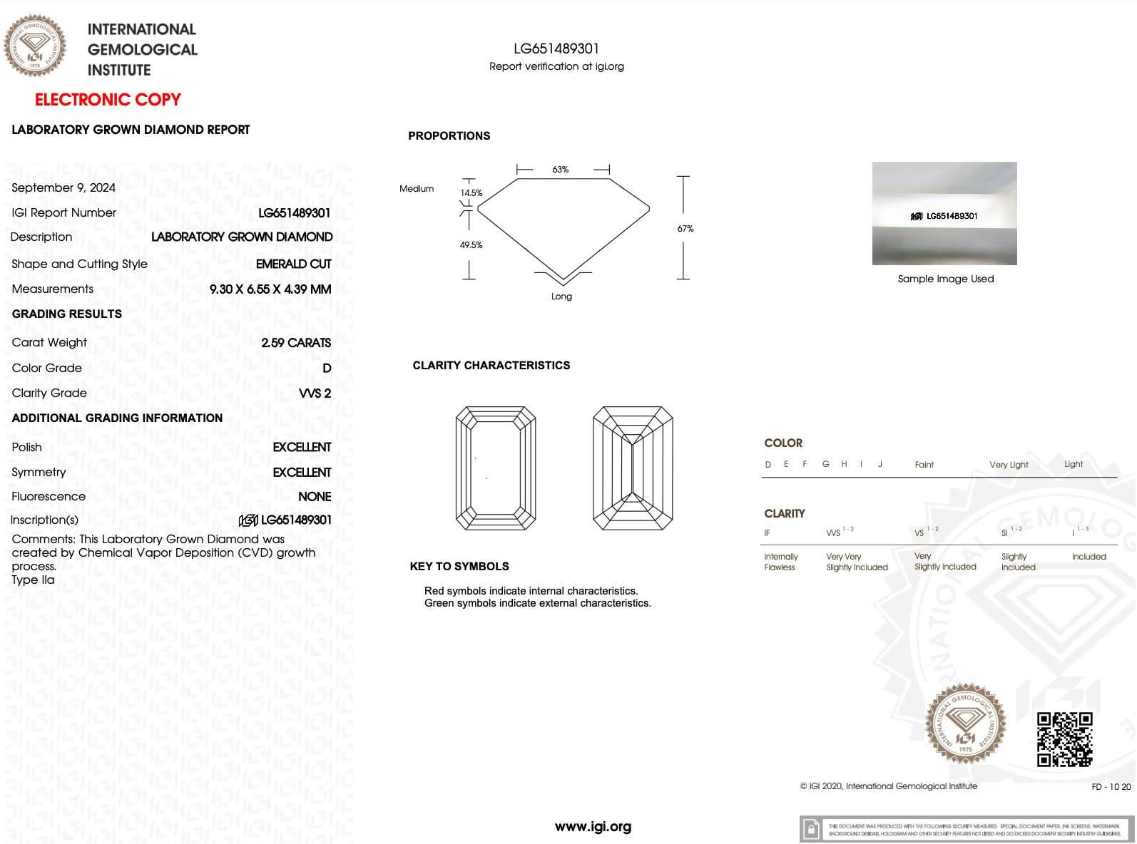 2.59ct D - VVS2 Emerald Lab Diamond Gracie - PBD Engagement Rings