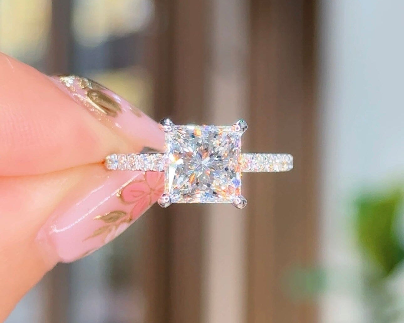 2.59ct E-VS1 Princess Lab Diamond Stephanie Engagement Rings Princess Bride Diamonds 