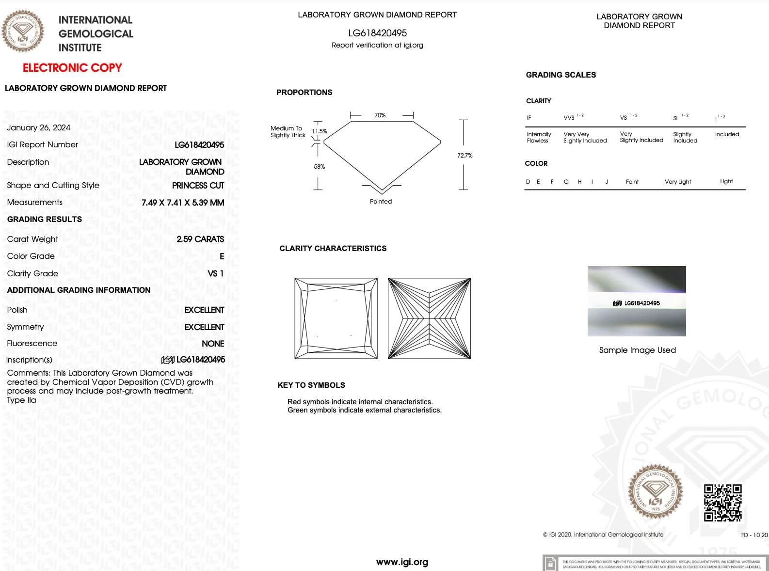 2.59ct E - VS1 Princess Lab Diamond Stephanie - PBD Engagement Rings