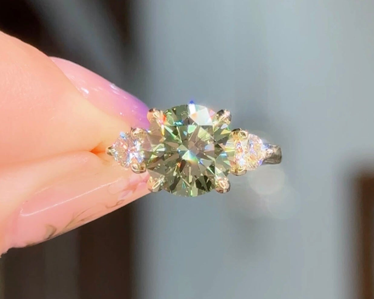 2.59ct Fancy Vivid Green-VS1 Round Lab Diamond Meghan Engagement Rings Princess Bride Diamonds 