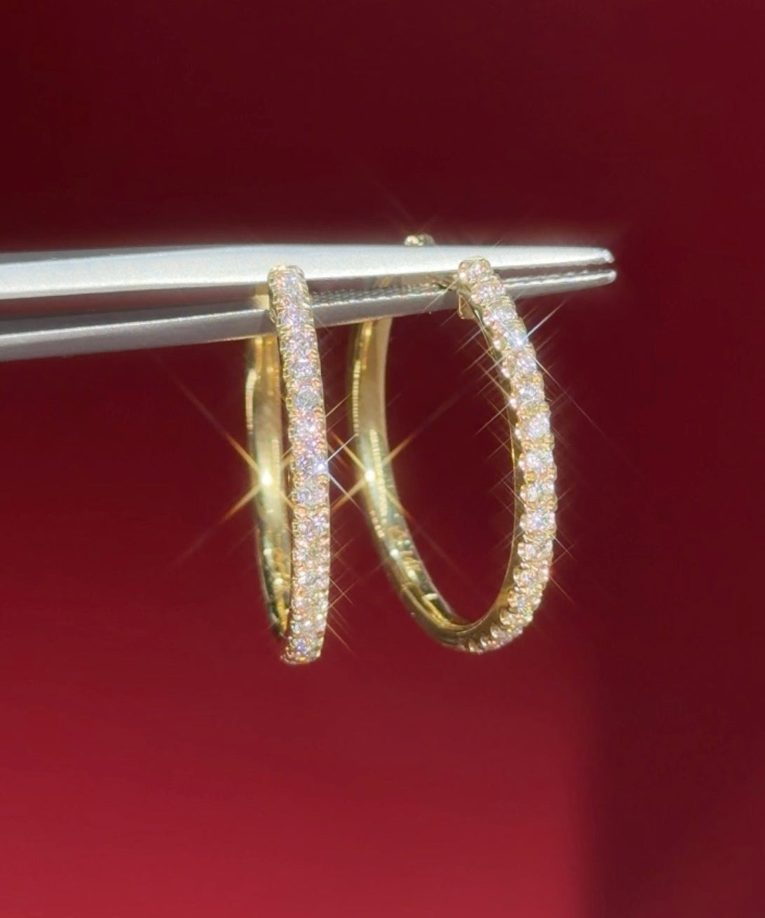 25mm Pavé Hoops Yellow Gold