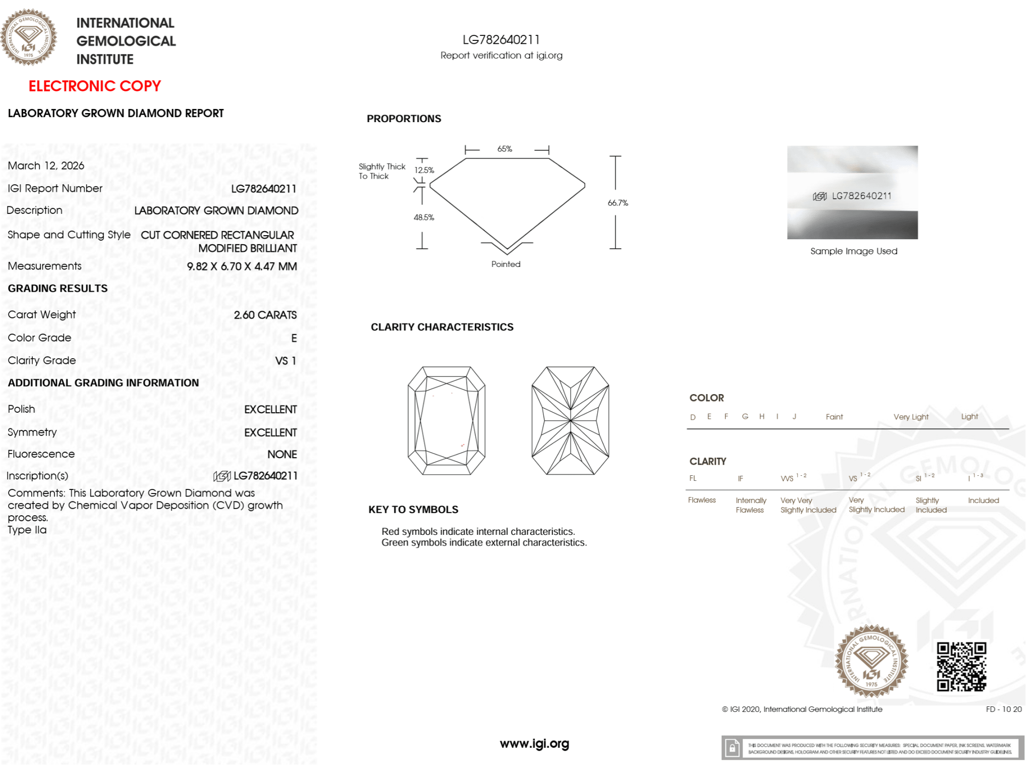2.60 Carat E - VS1 Radiant Lab Grown Diamond - IGI (125346) - PBD Loose Diamond