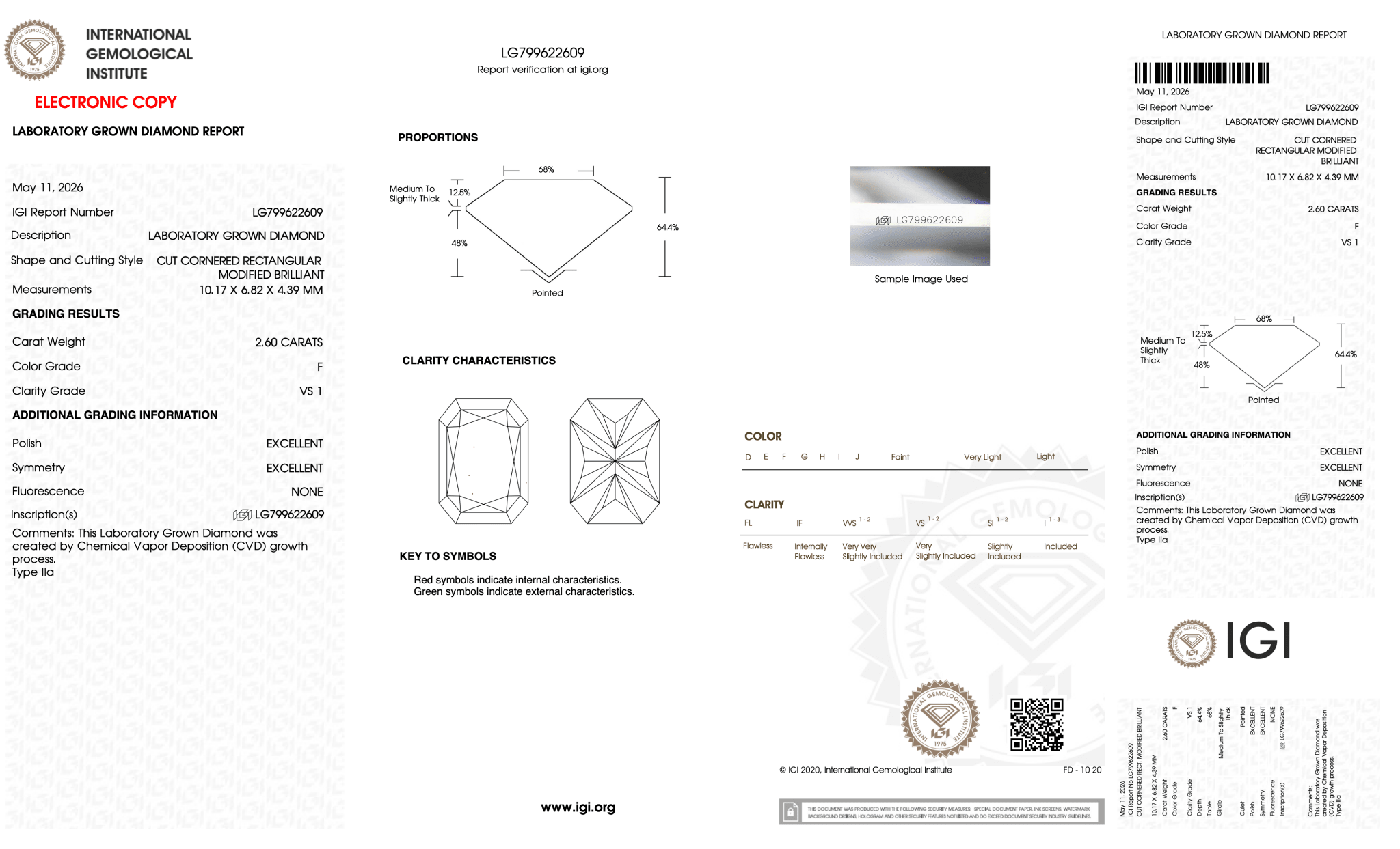 2.60 Carat F-VS1 Radiant Lab Grown Diamond - IGI (128185) - PBD Loose Diamond
