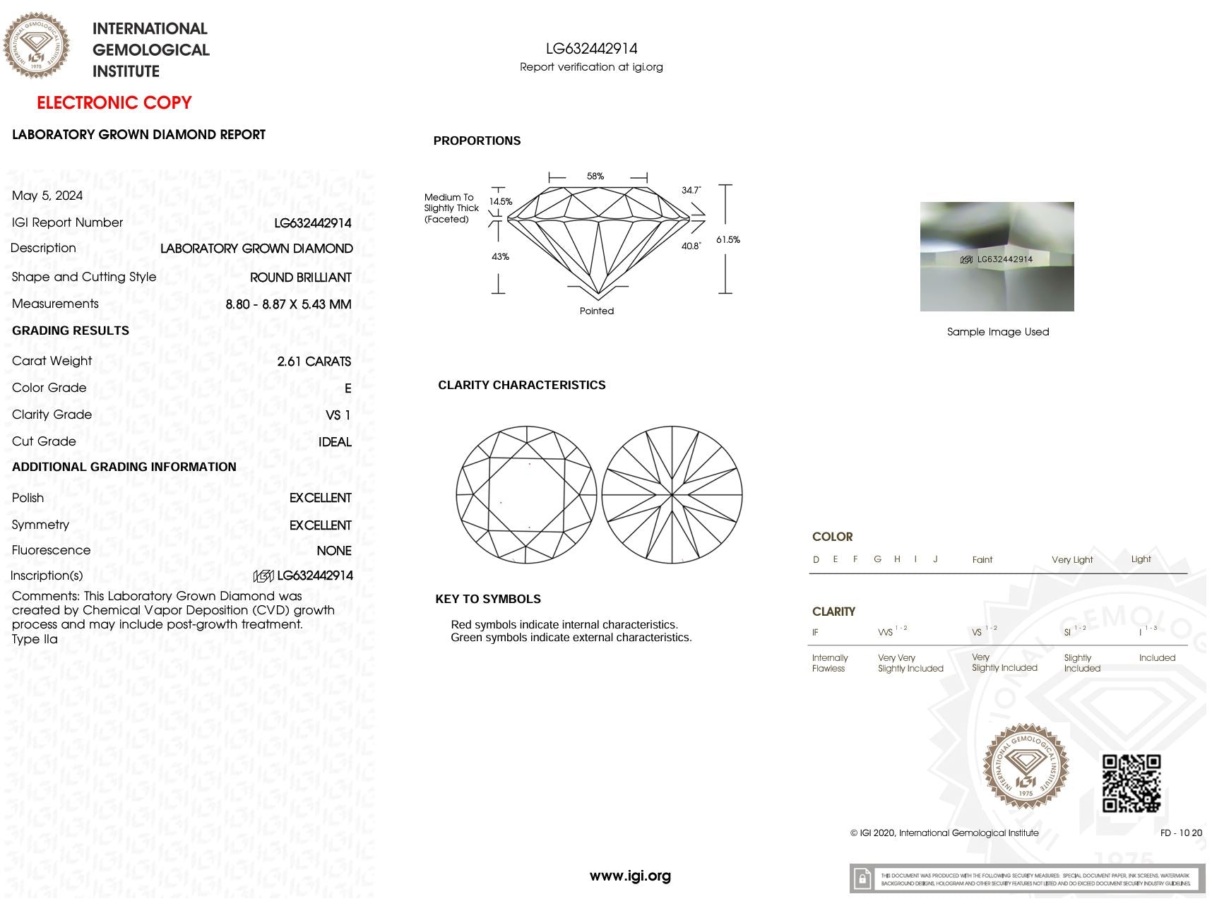 2.61 Carat E-VS1 Round Lab Grown Diamond - IGI (#5488) Loose Diamond Princess Bride Diamonds 