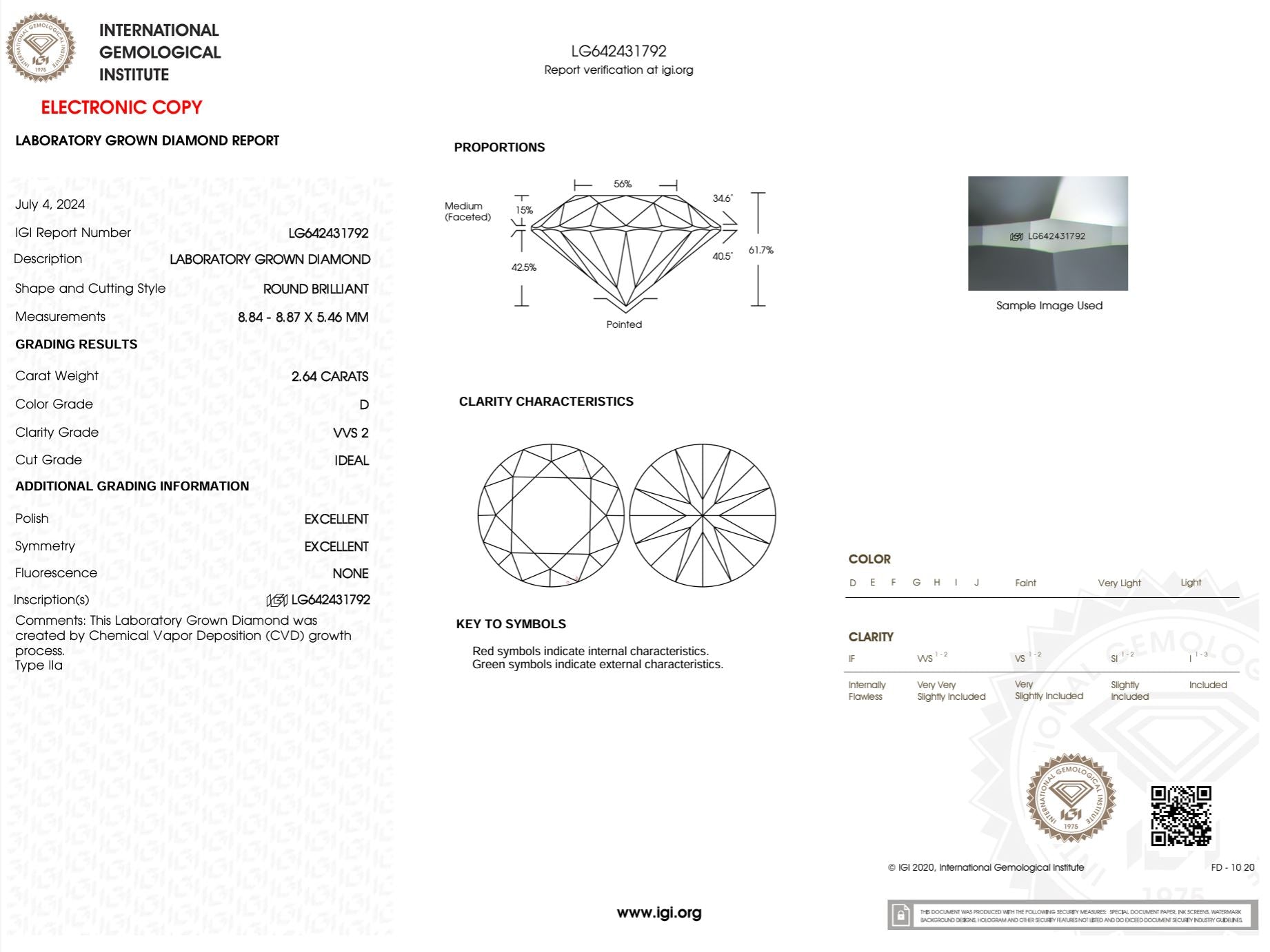 2.64 Carat D-VVS2 Round Lab Grown Diamond - IGI (#49181) Loose Diamond Princess Bride Diamonds 