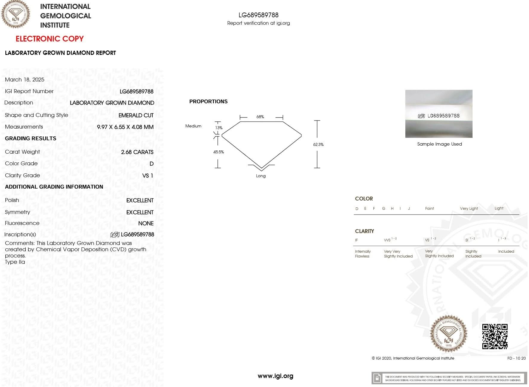 2.68ct D - VS1 Emerald Lab Diamond Alice - PBD Engagement Rings