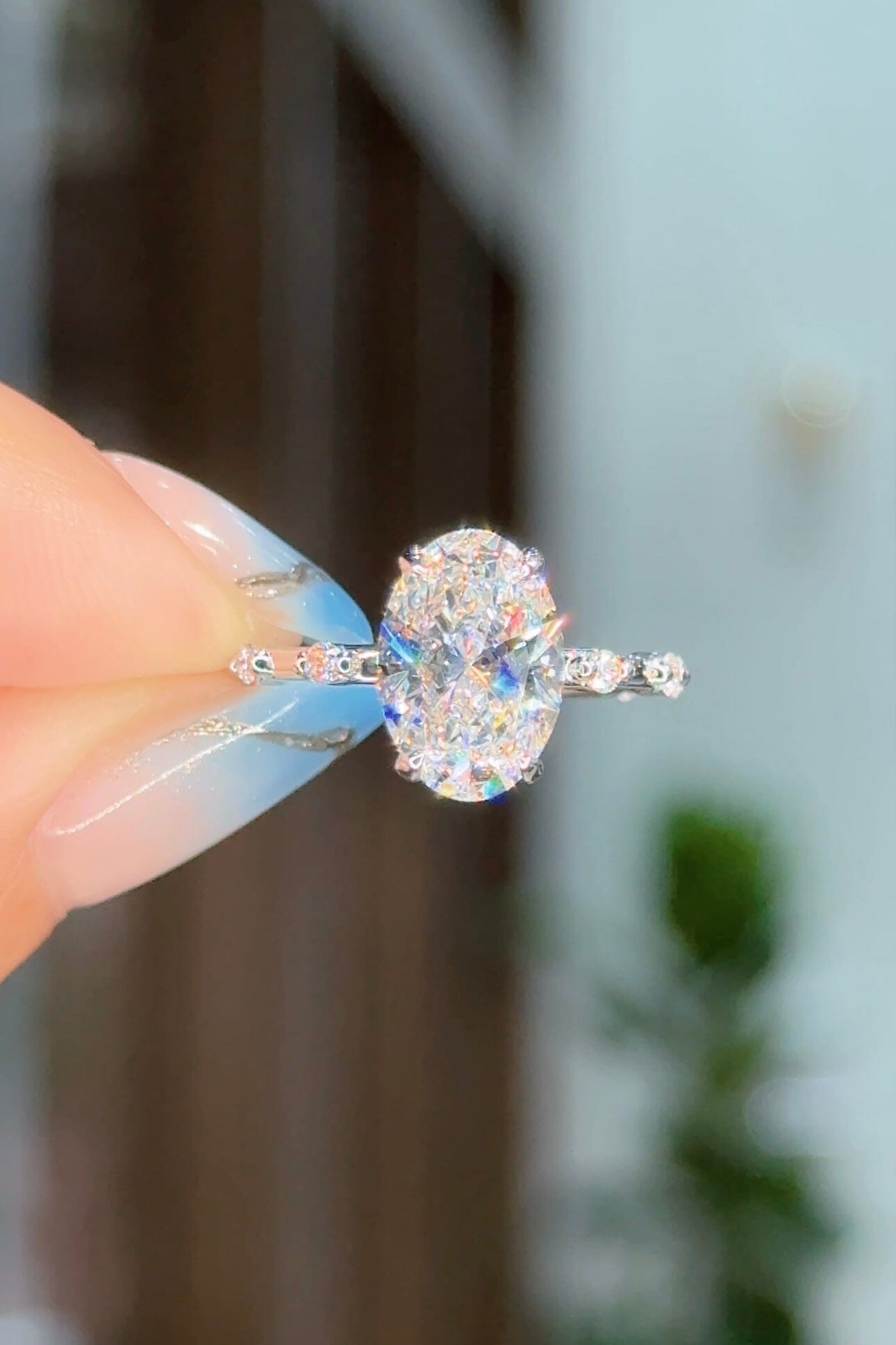2.68ct D-VS1 Oval Lab Diamond Daisy Engagement Rings Princess Bride Diamonds 