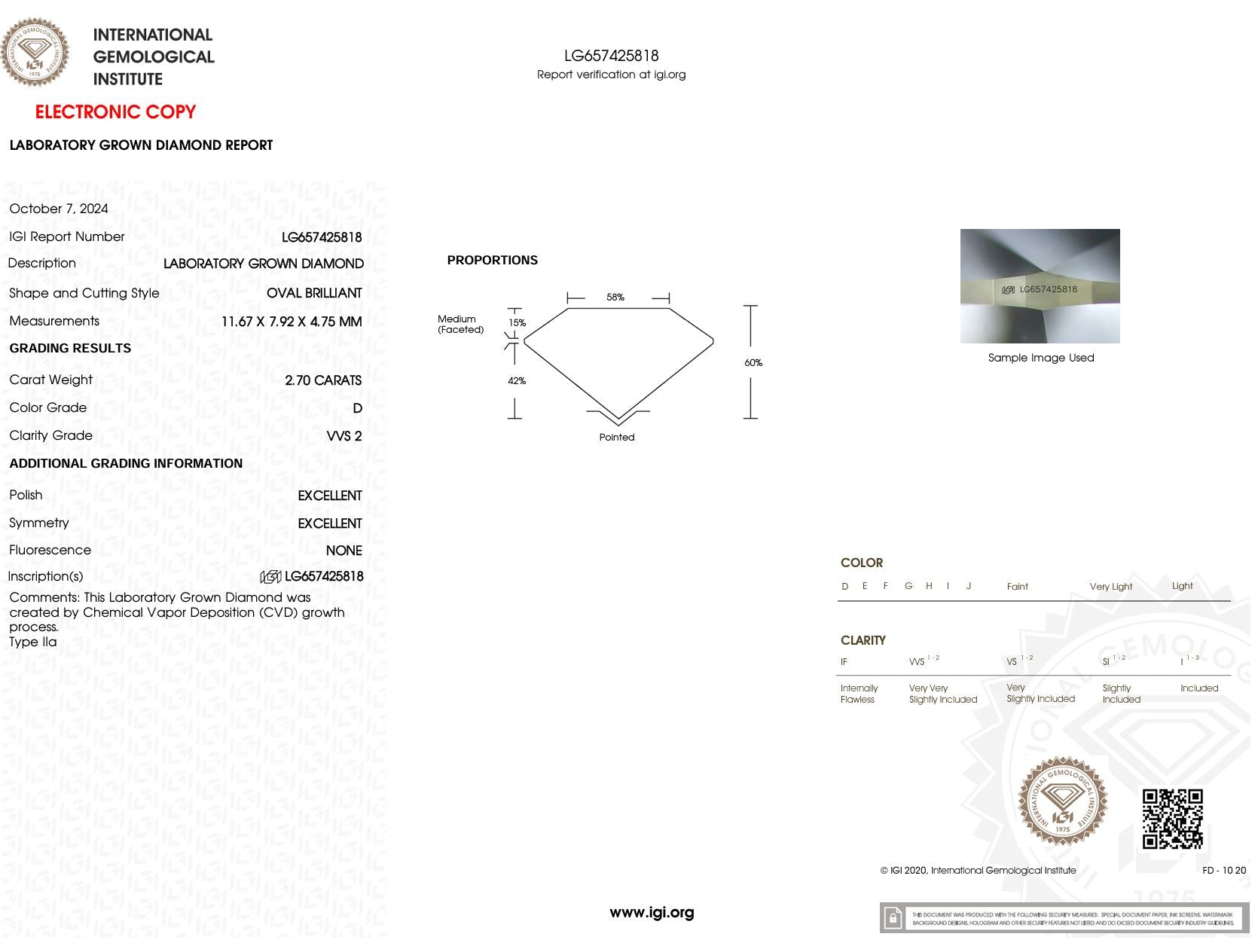 2.70 Carat D-VVS2 Oval Lab Grown Diamond - IGI (#51706) Loose Diamond Princess Bride Diamonds 