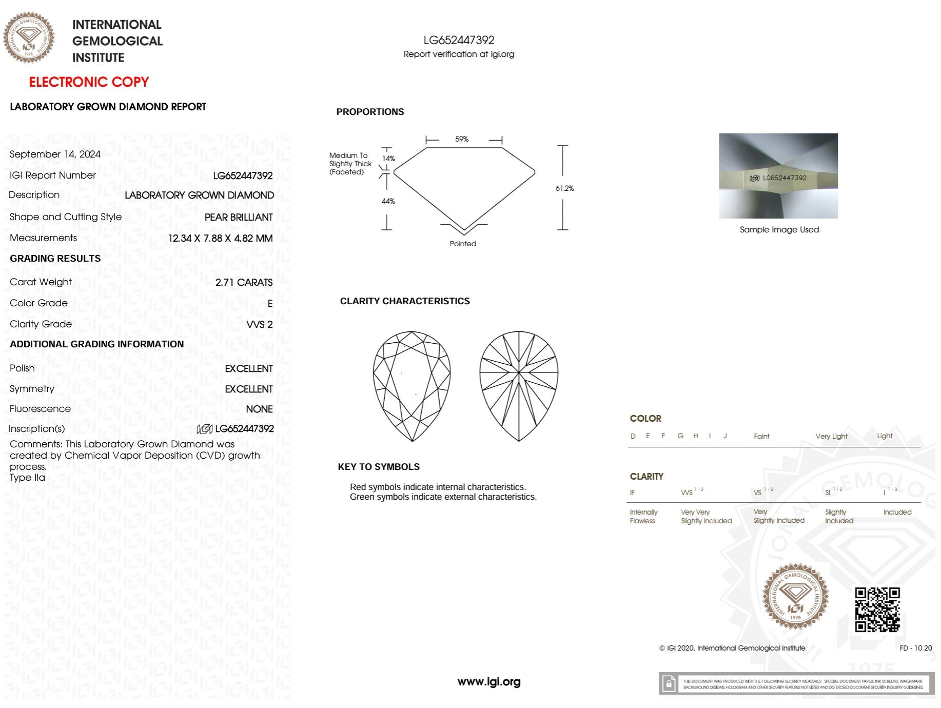 2.71 Carat E-VVS2 Pear Lab Grown Diamond - IGI (#50925) Loose Diamond Princess Bride Diamonds 