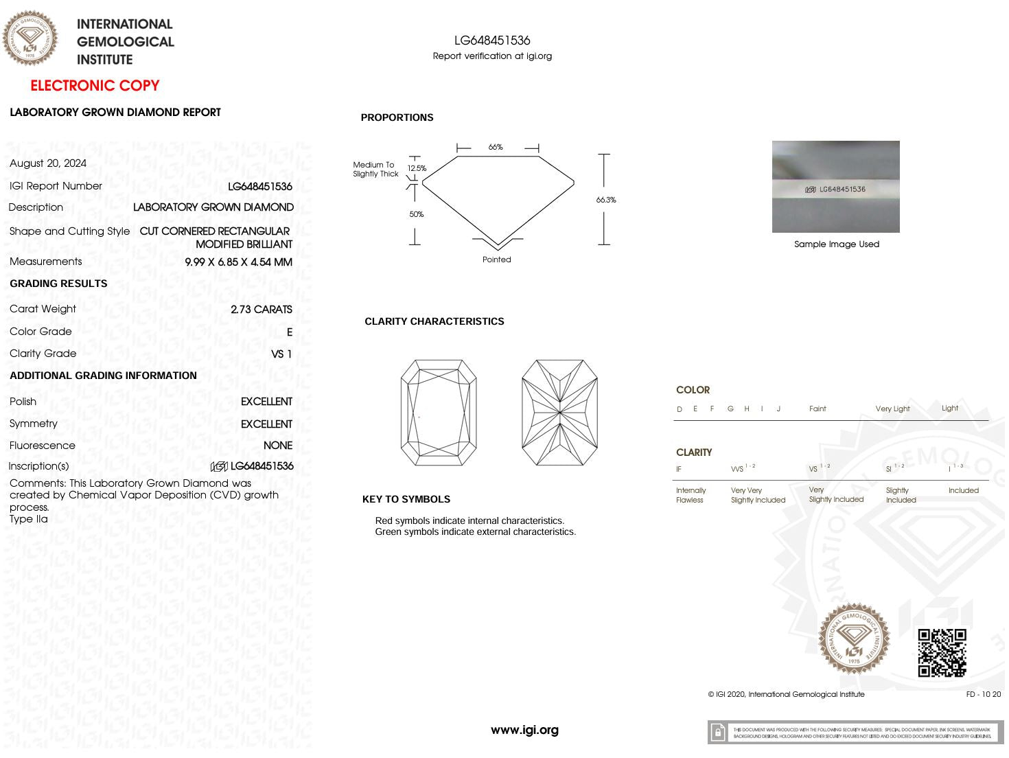 2.73 Carat E-VS1 Radiant Lab Grown Diamond - IGI (#50307) Loose Diamond Princess Bride Diamonds 