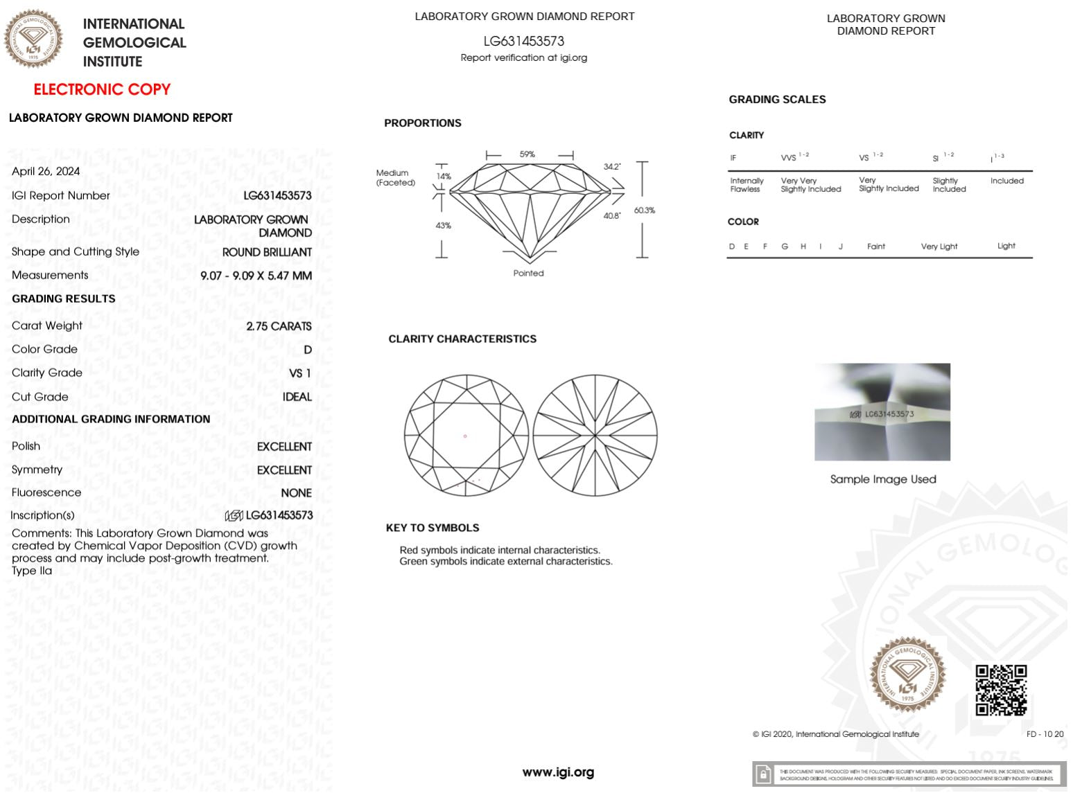 2.75 Carat D-VS1 Round Lab Grown Diamond - IGI (#49229) Loose Diamond Princess Bride Diamonds 