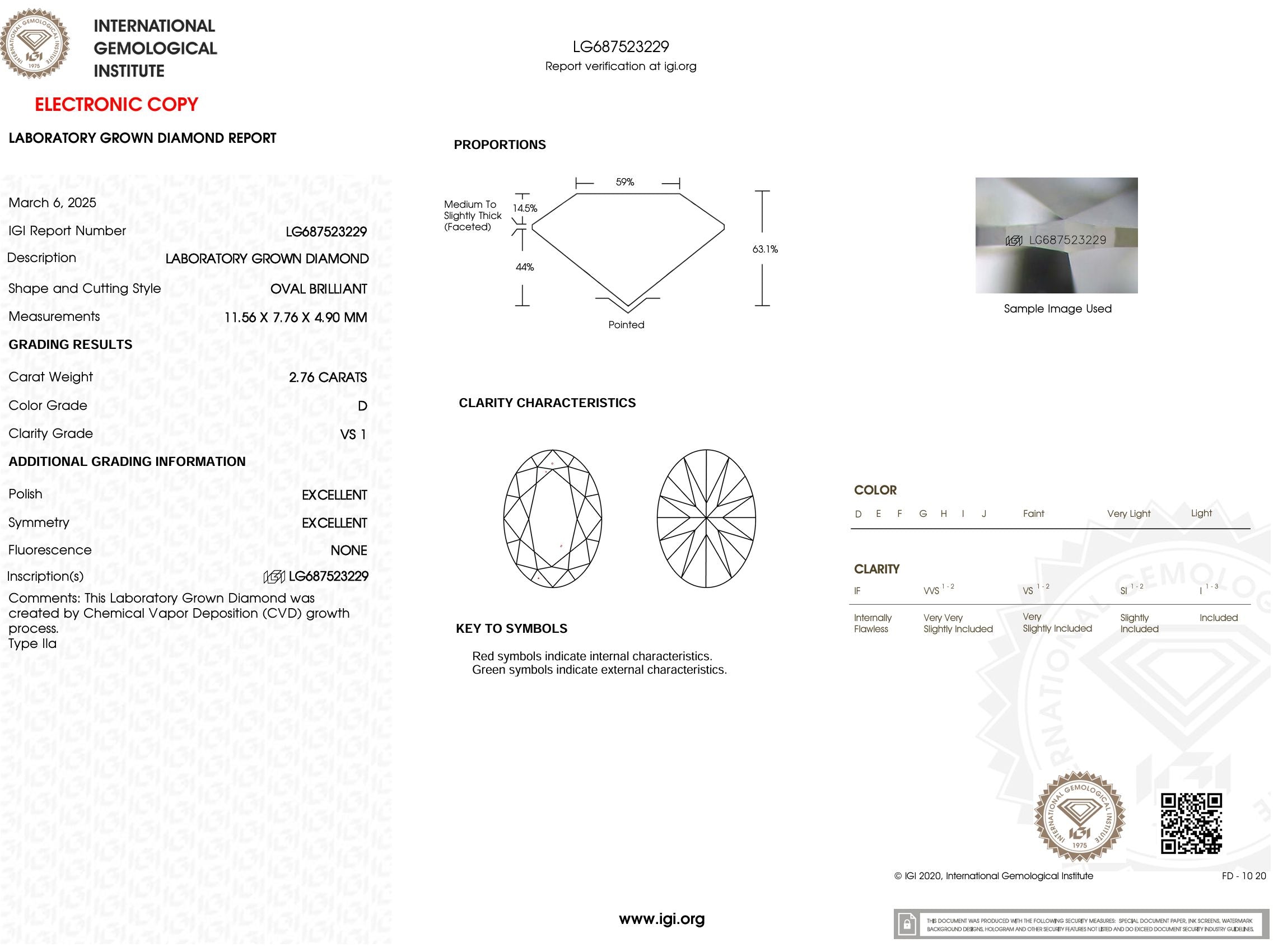 2.76 Carat D-VS1 Oval Lab Grown Diamond - IGI (#53459) Loose Diamond Princess Bride Diamonds 