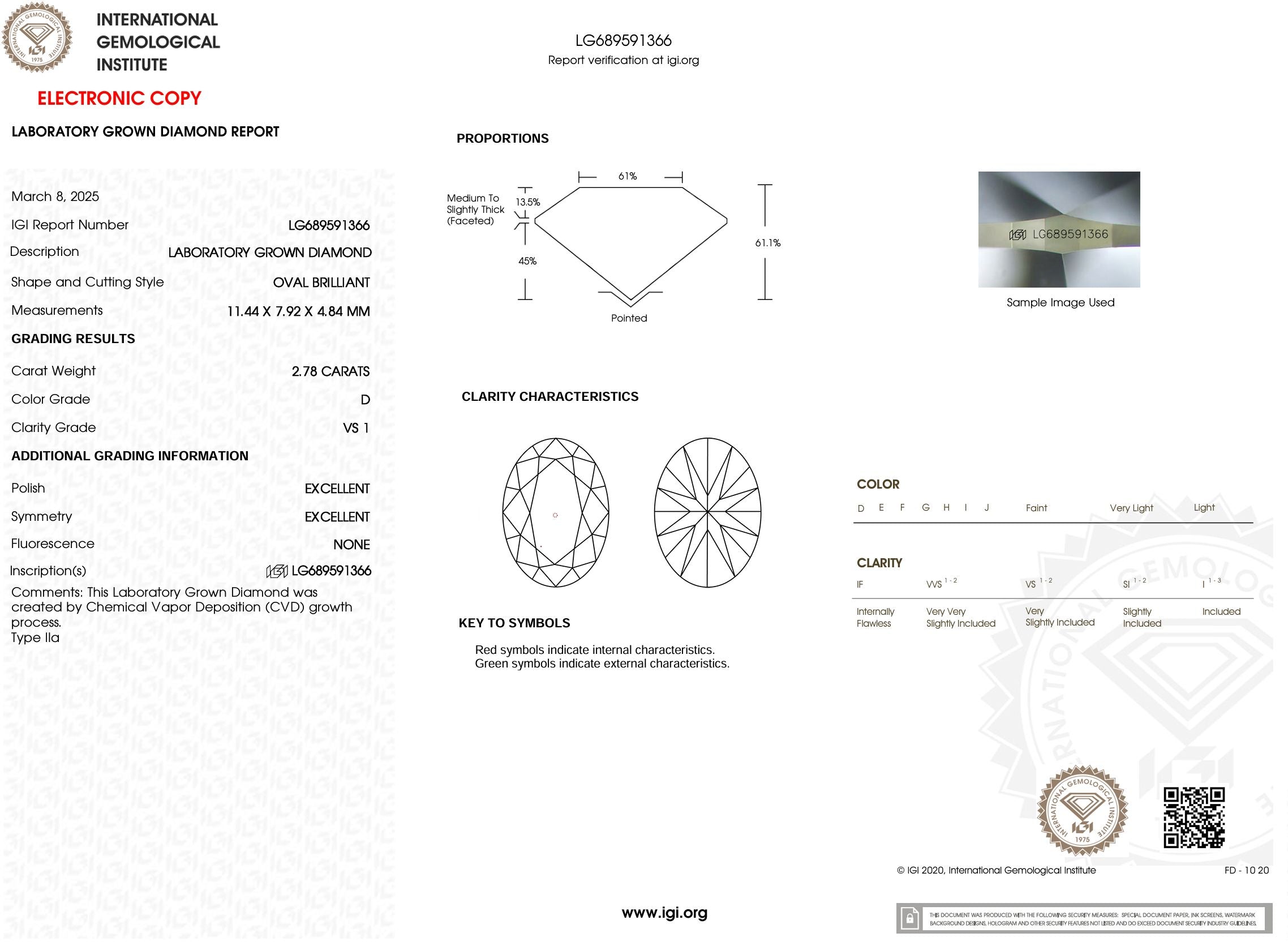 2.78 Carat D-VS1 Oval Lab Grown Diamond - IGI (#54137) Loose Diamond Princess Bride Diamonds 