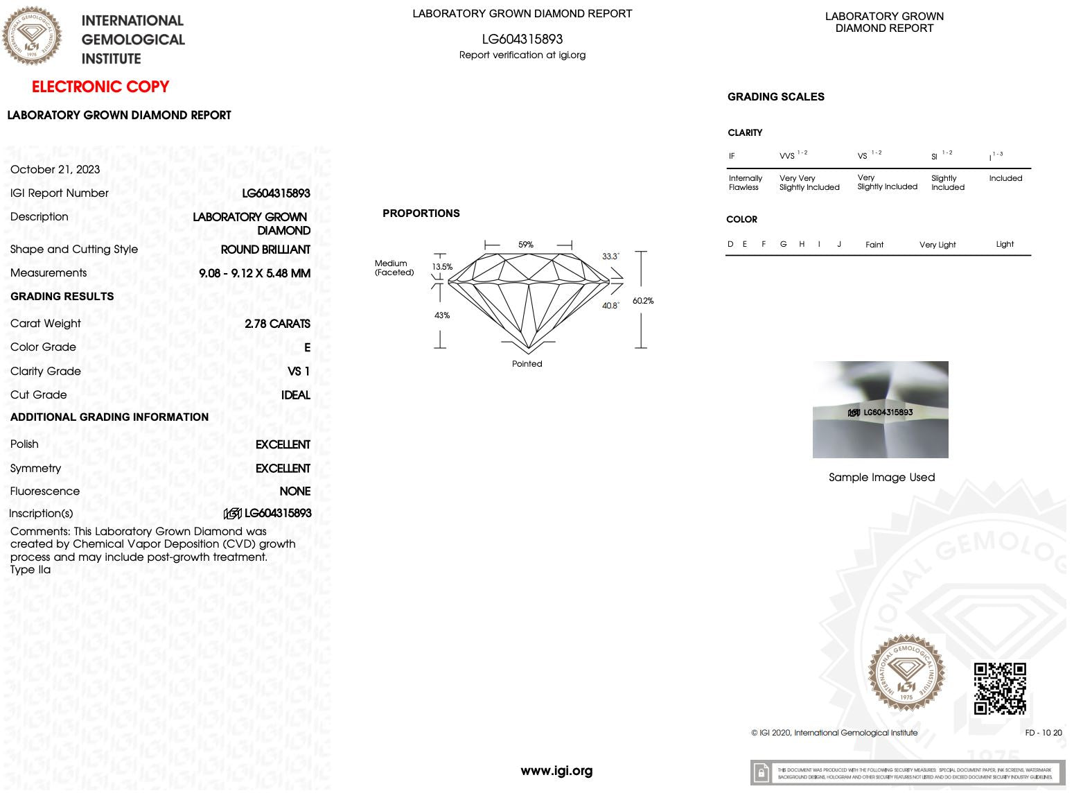 2.78 Carat E-VS1 Round Lab Grown Diamond - IGI (#4445) Loose Diamond Princess Bride Diamonds 