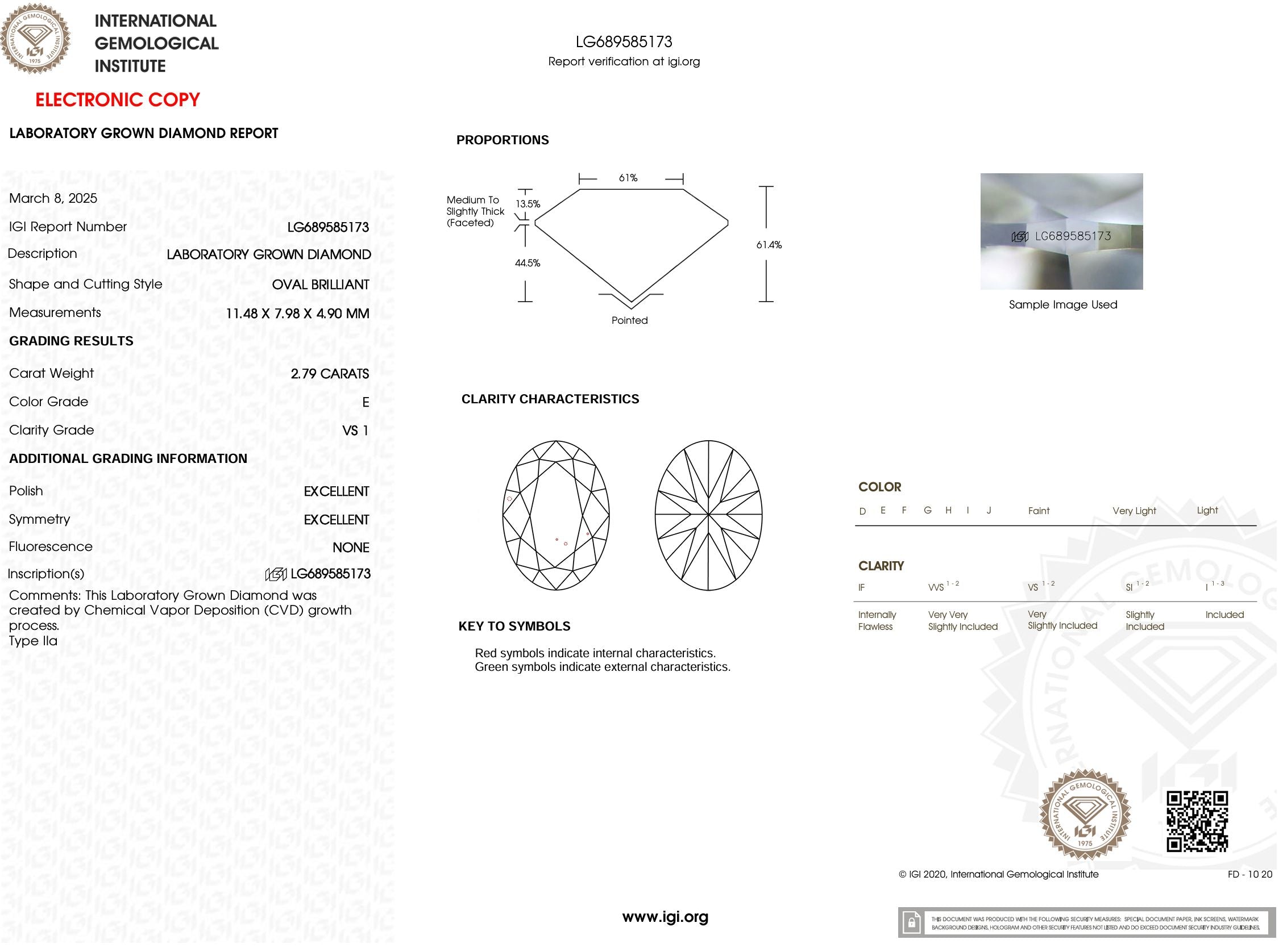 2.79 Carat E-VS1 Oval Lab Grown Diamond - IGI (#53772) Loose Diamond Princess Bride Diamonds 