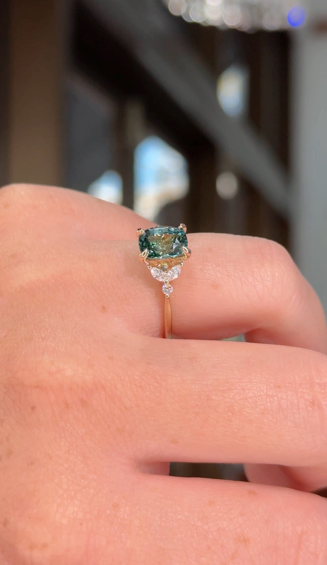2.85ct Montana Blue-Green Elongated Cushion Sapphire Sarah Engagement Rings Princess Bride Diamonds 