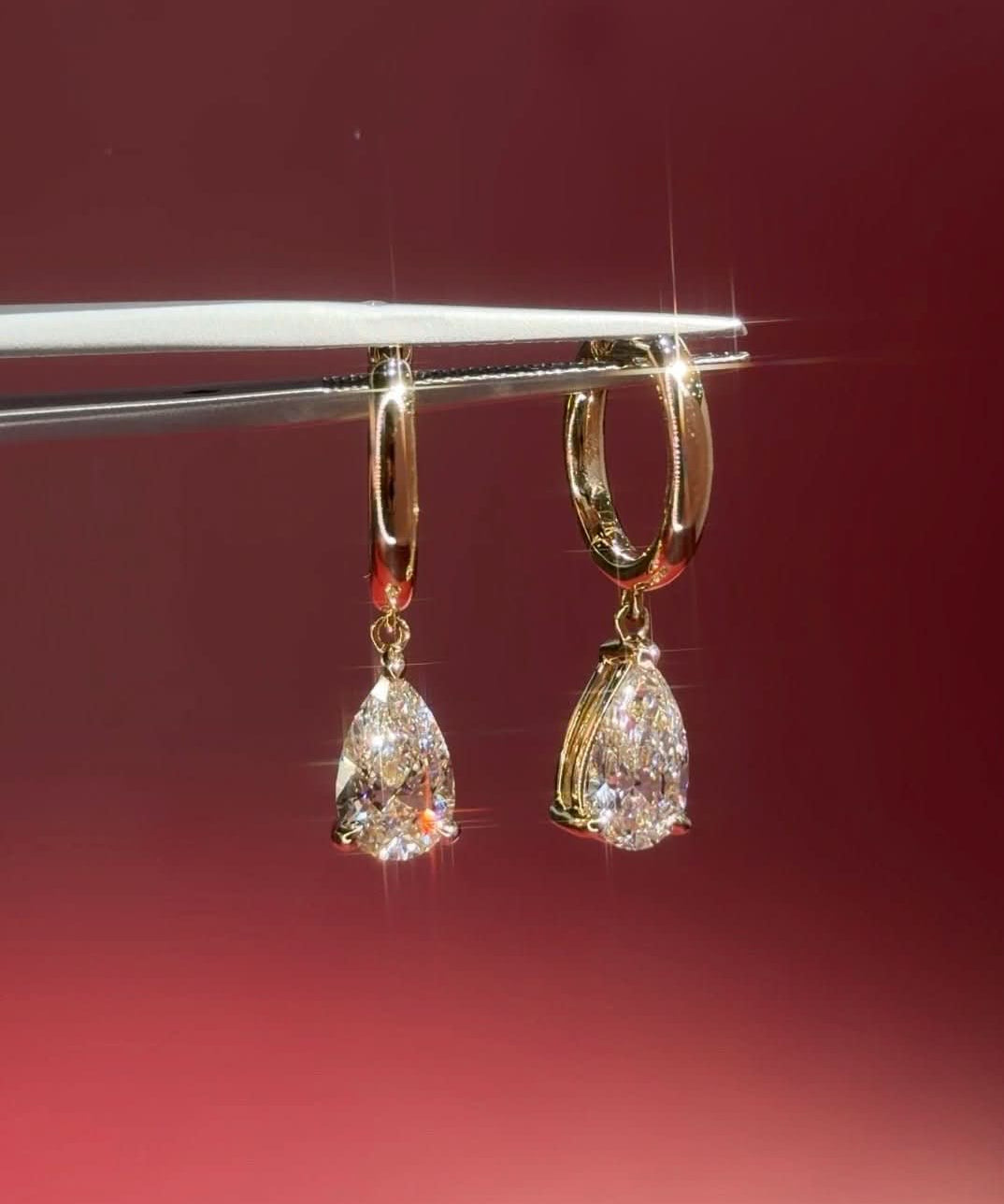 2ct Pear Drop High Polish Hoops Yellow Gold - PBD Earrings