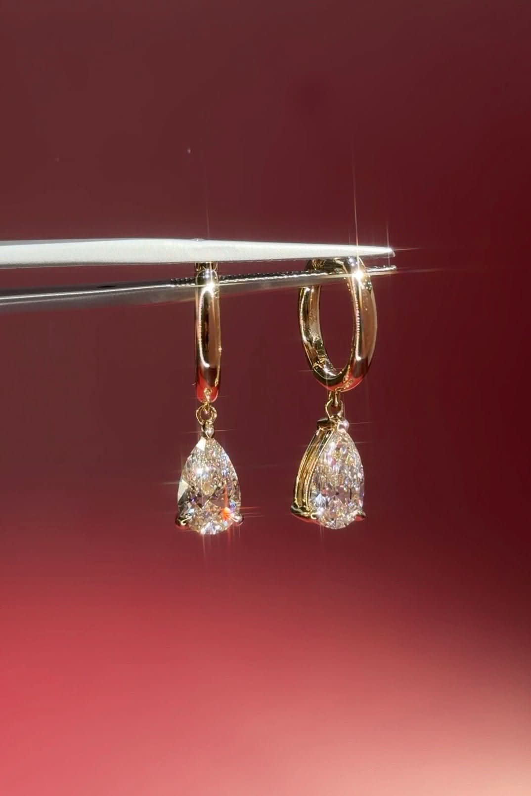 2ct Pear Drop High Polish Hoops Yellow Gold - PBD Earrings