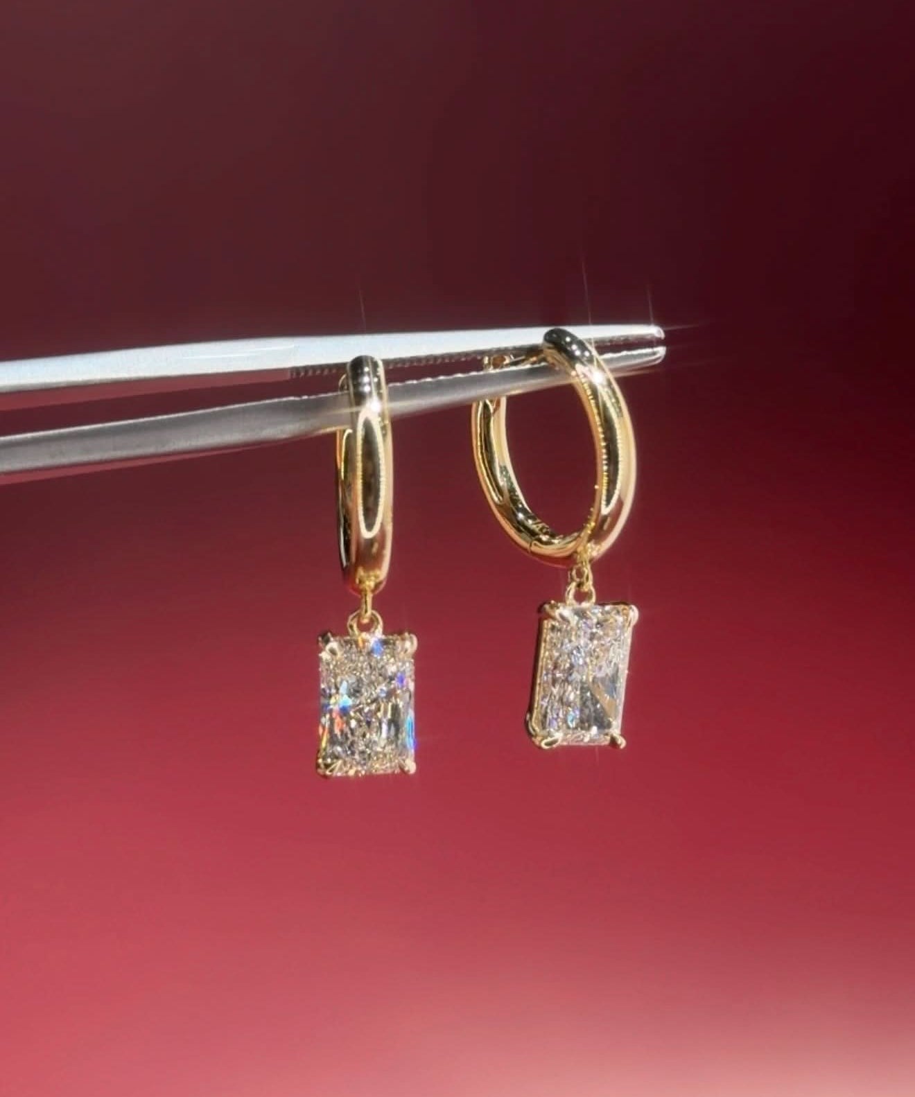2ct Radiant Diamond High Polish Hoops Yellow Gold - PBD Earrings