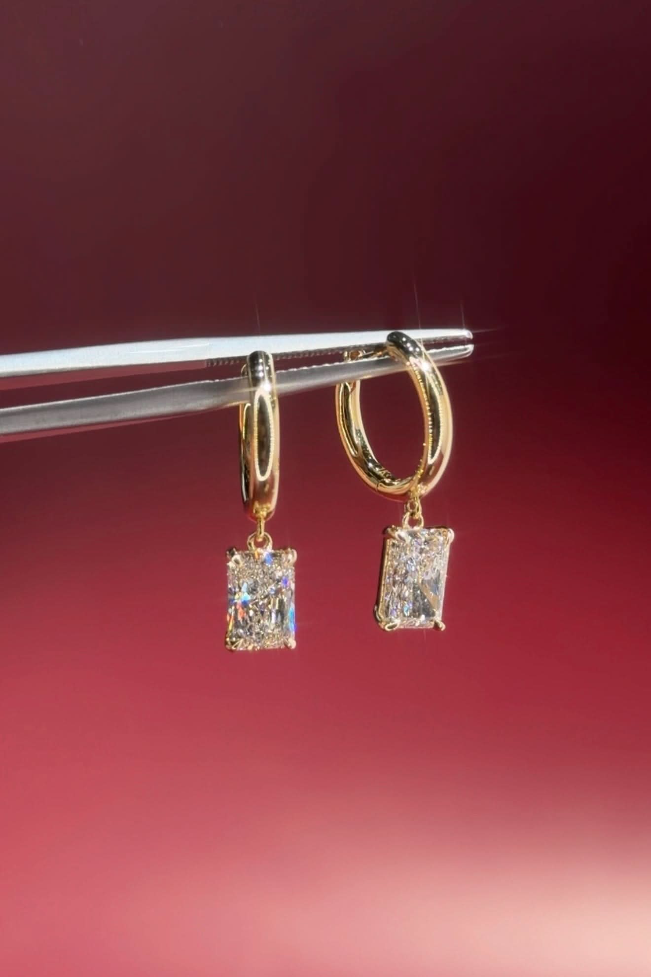 2ct Radiant Diamond High Polish Hoops Yellow Gold - PBD Earrings