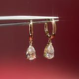 2ct Pear Lab Diamond Drop High Polish Hoops Yellow Gold