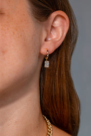 2ct Radiant Diamond High Polish Hoops Yellow Gold on ear