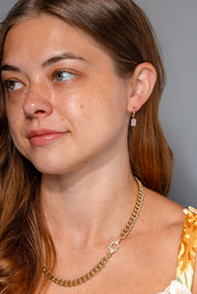 2ct Radiant Diamond High Polish Hoops Yellow Gold on ear