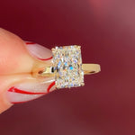 2mm Flat Gold Solitaire Engagement Ring radiant Diamond Center Stone with Diamond Rims in Yellow Gold