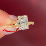 2mm Flat Gold Solitaire Engagement Ring radiant Diamond Center Stone with Diamond Rims in Yellow Gold