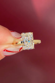 2mm Flat Gold Solitaire Engagement Ring radiant Diamond Center Stone with Diamond Rims in Yellow Gold