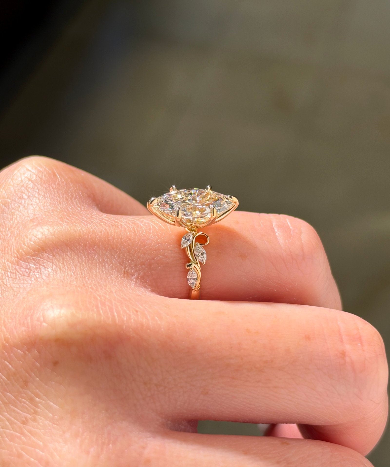 3.00ct E VVS2 marquise lab grown diamond Colette engagement ring in 14K yellow gold
