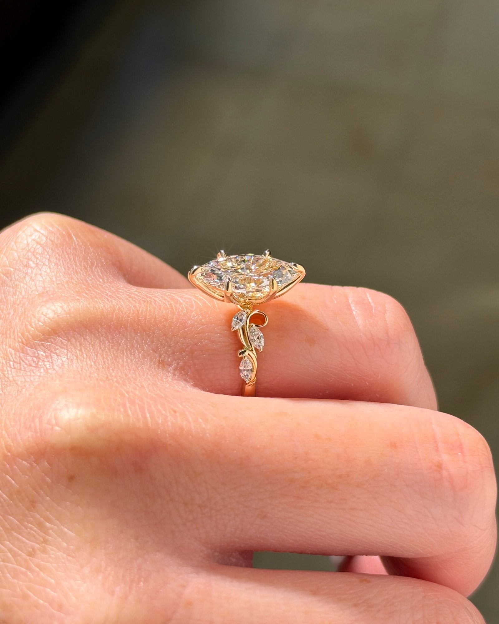 3.00ct E VVS2 marquise lab grown diamond Colette engagement ring in 14K yellow gold