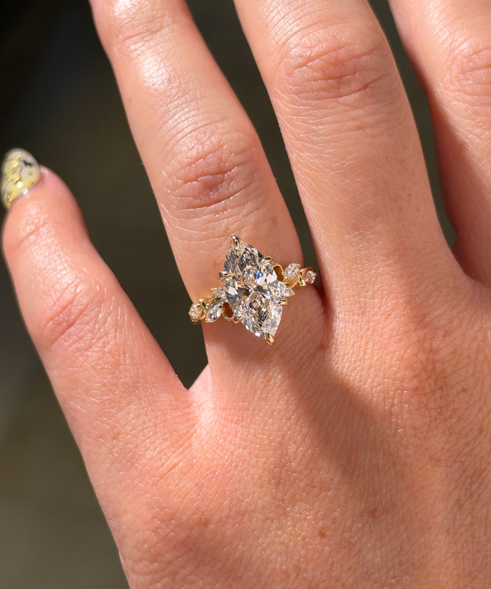 3.00ct E VVS2 marquise lab grown diamond Colette engagement ring in 14K yellow gold