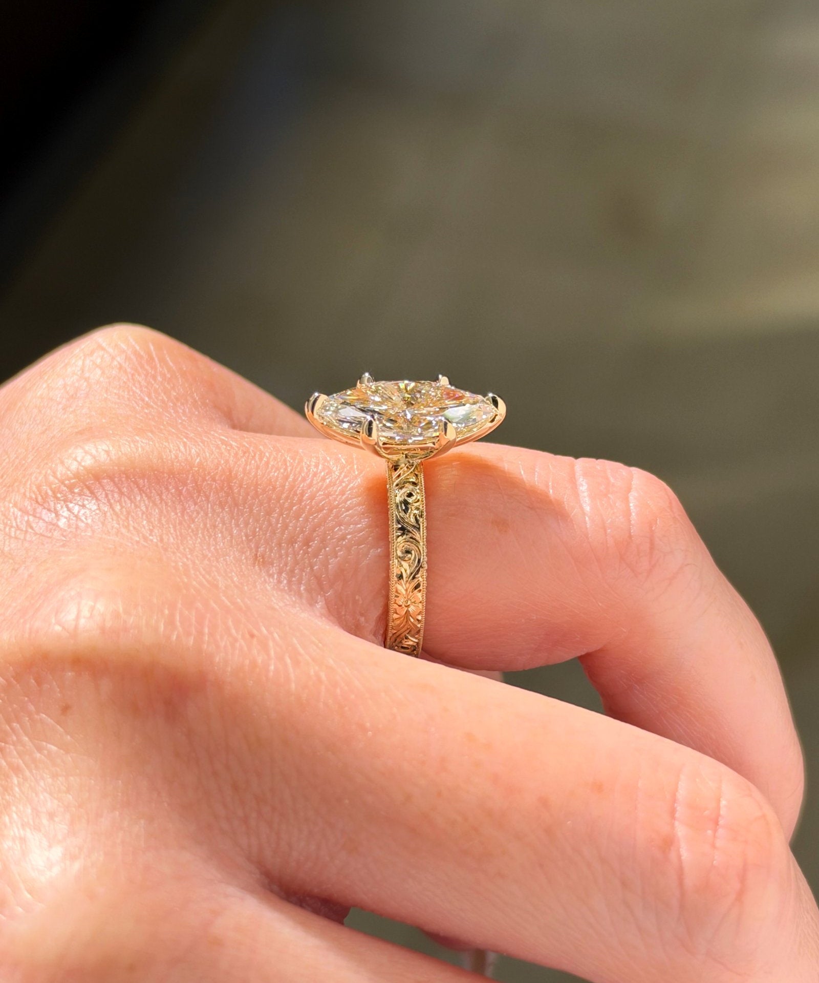3.02ct E VS1 marquise lab grown diamond Kai engagement ring in 14K yellow gold