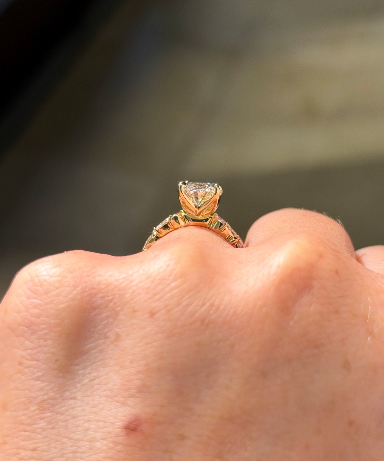 3.04ct F VS1 oval lab grown diamond Colette engagement ring in 14K yellow gold
