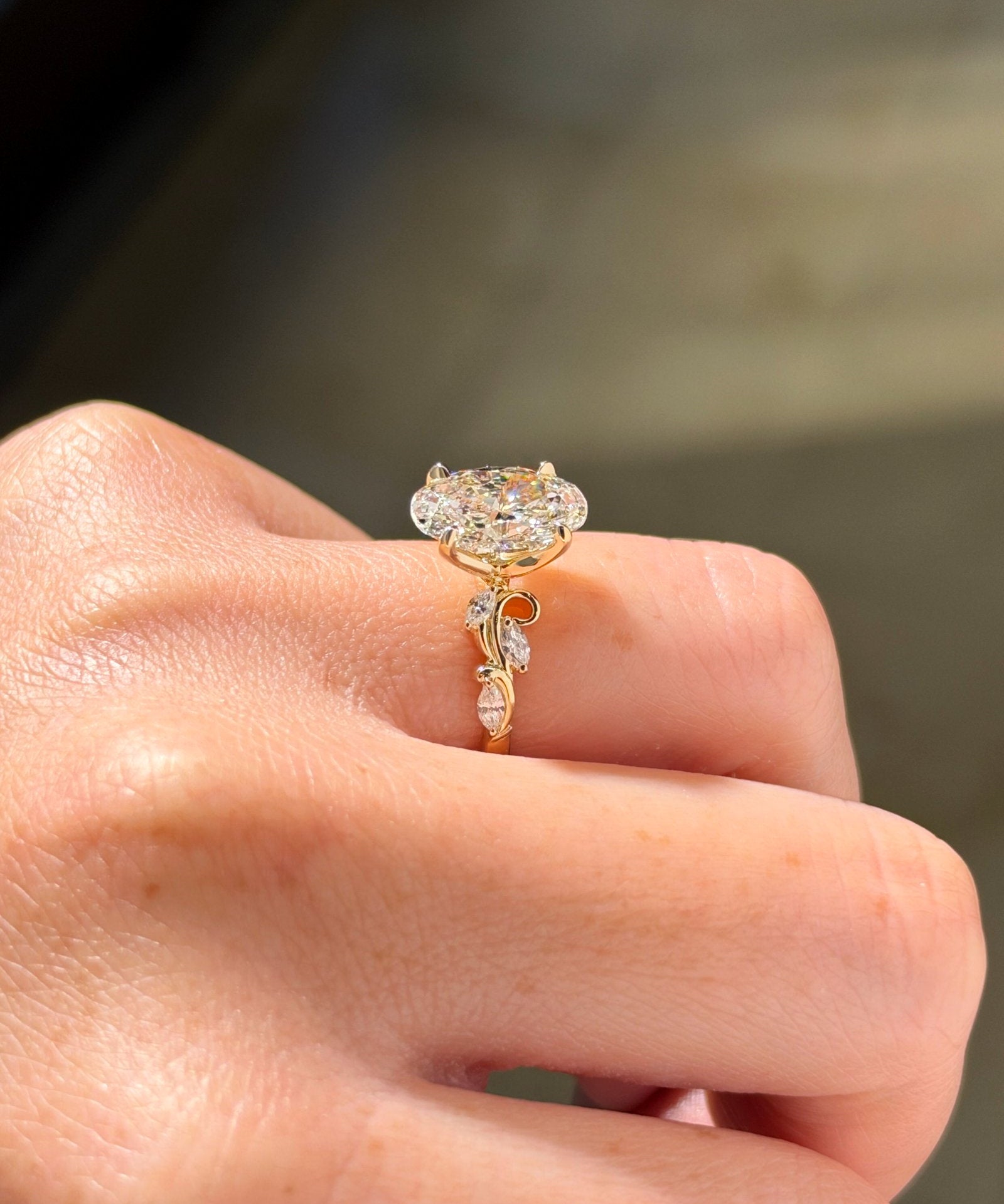 3.04ct F VS1 oval lab grown diamond Colette engagement ring in 14K yellow gold