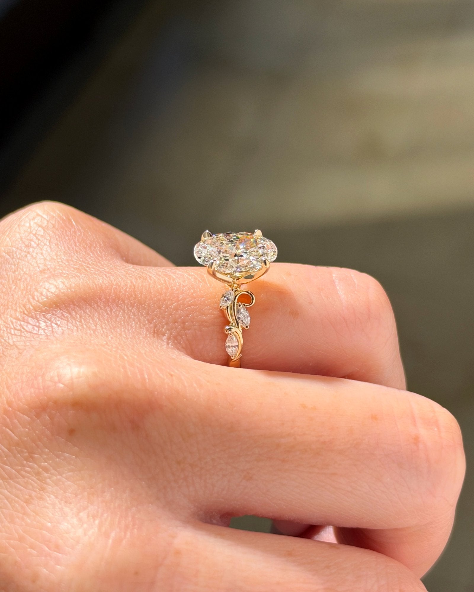 3.04ct F VS1 oval lab grown diamond Colette engagement ring in 14K yellow gold