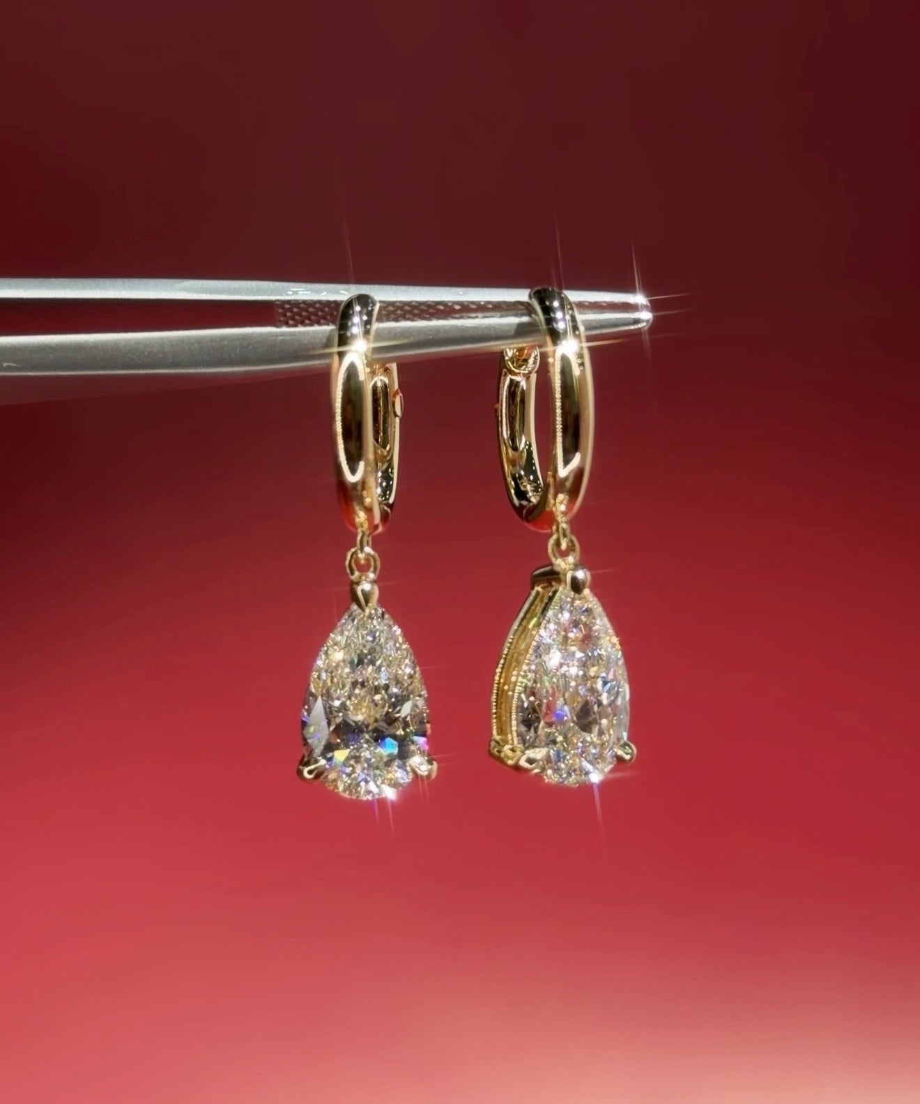 3.5ct Pear Drop High Polish Hoops Yellow Gold