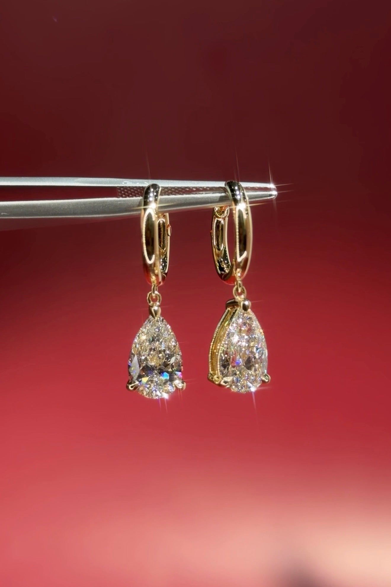 3.5ct Pear Drop High Polish Hoops Yellow Gold