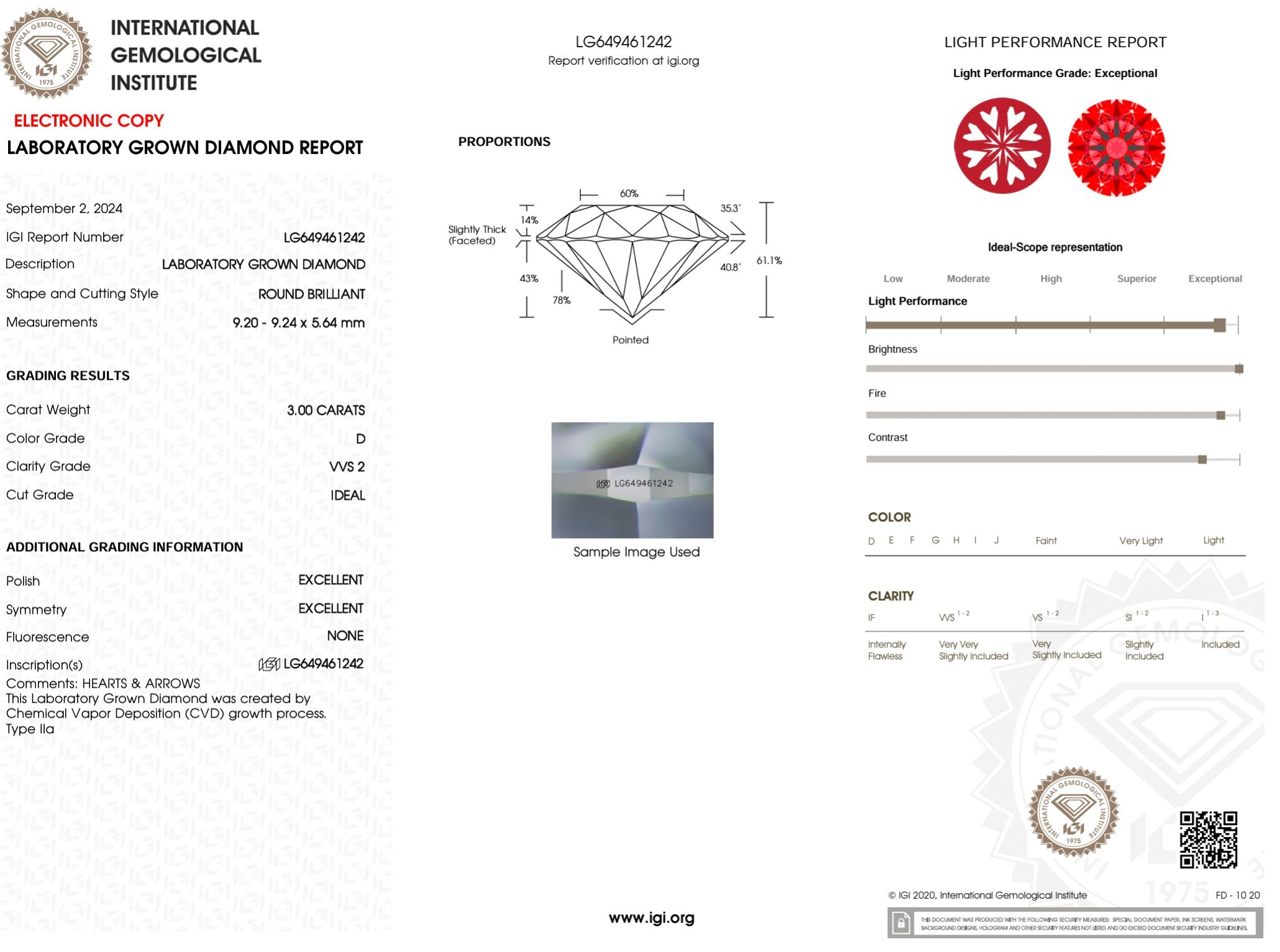 3.00 Carat D-VVS2 H&A Round Lab Grown Diamond - IGI (#50433) Loose Diamond Princess Bride Diamonds 