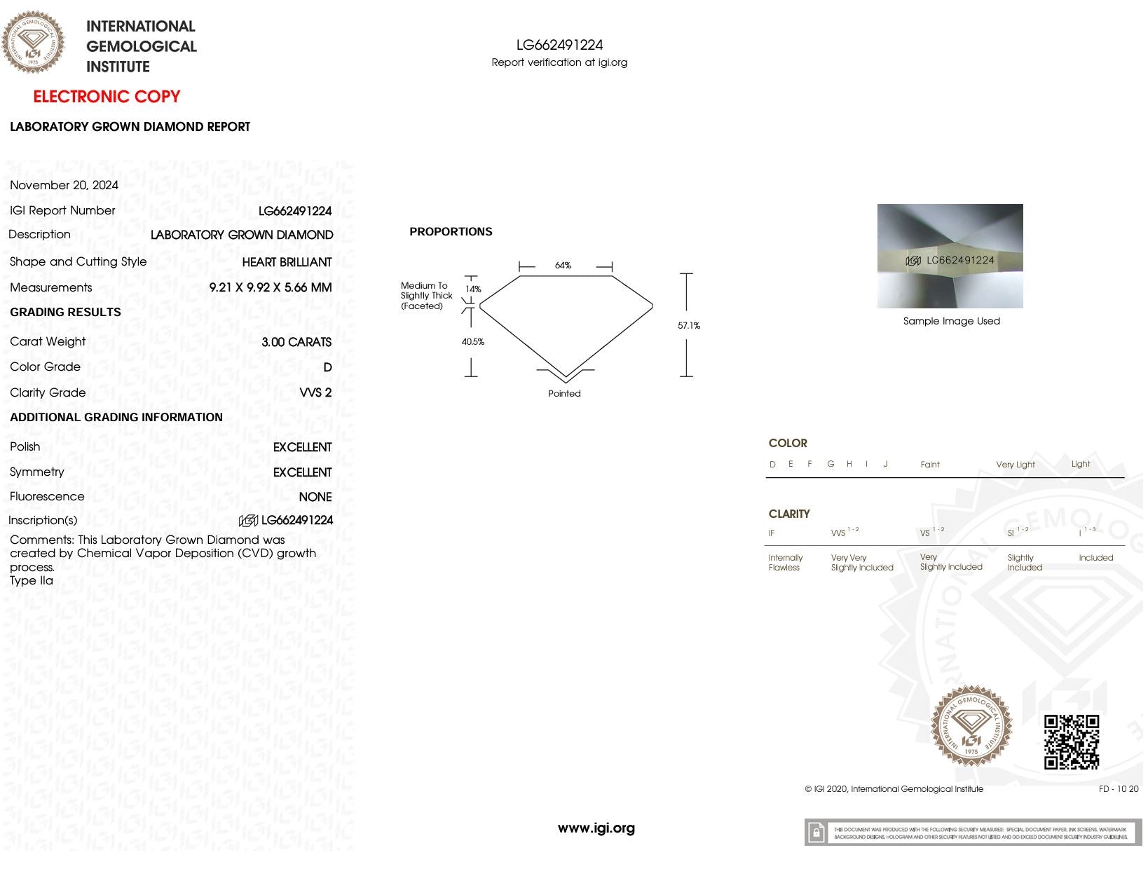 3.00 Carat D-VVS2 Heart Lab Grown Diamond - IGI (#51639) Loose Diamond Princess Bride Diamonds 