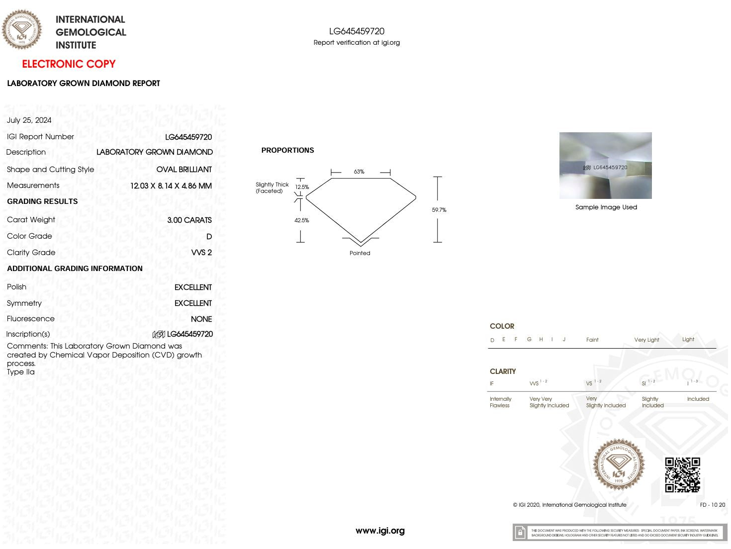 3.00 Carat D-VVS2 Oval Lab Grown Diamond - IGI (#50286) Loose Diamond Princess Bride Diamonds 