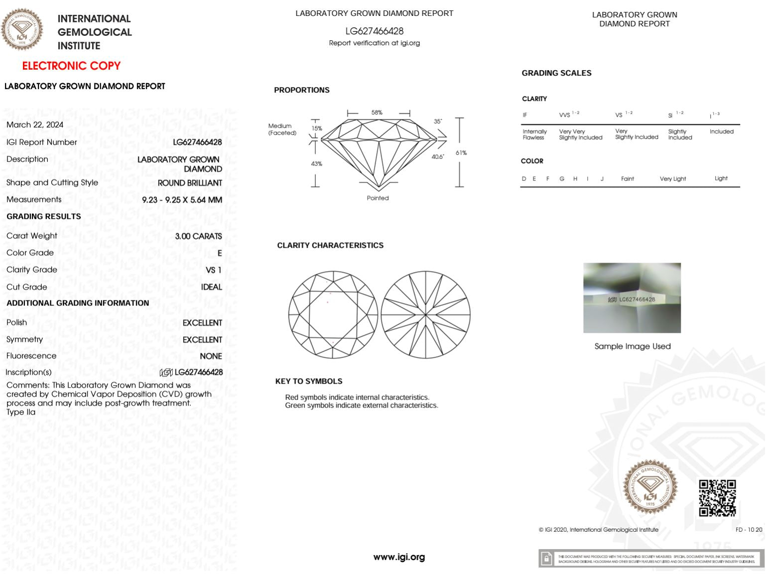 3.00 Carat E-VS1 Round Lab Grown Diamond - IGI (#49860) Loose Diamond Princess Bride Diamonds 