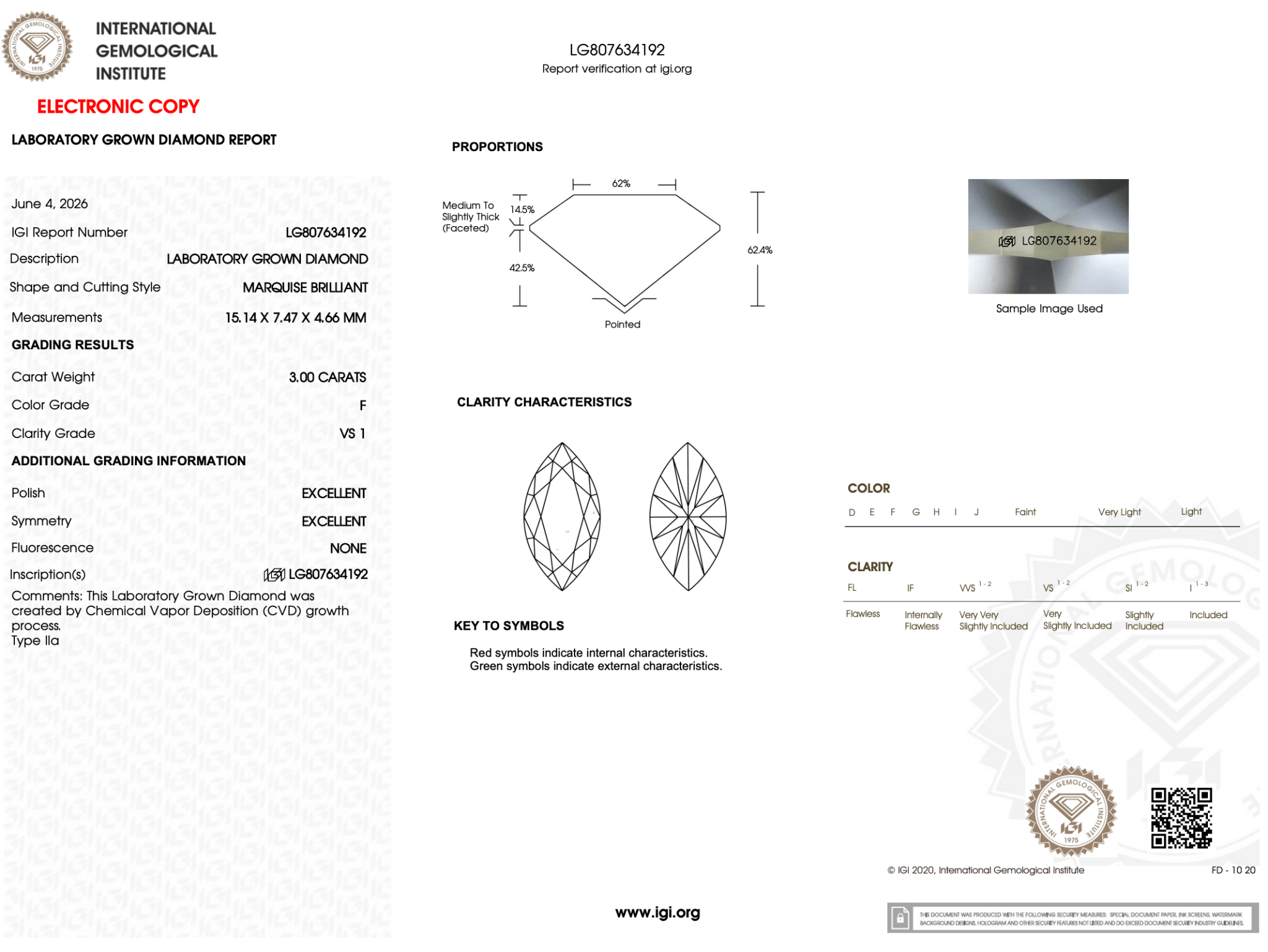 3.00 Carat F-VS1 Marquise Lab Grown Diamond - IGI (126802) - PBD Loose Diamond